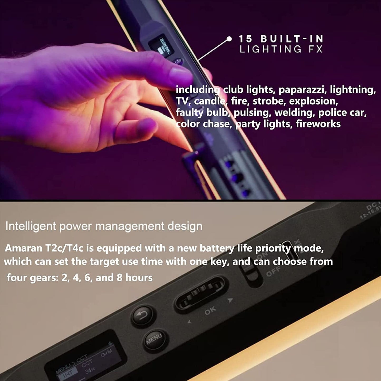 Aputure - Amaran T4C RGBWW Full-Color LED Tube Light,2500K~7500K Adjustable RGB Video Light Wand Stick,Cri 95+ TLCI 98+,15 Light Effects APP Control OLED Display - Serious Techies