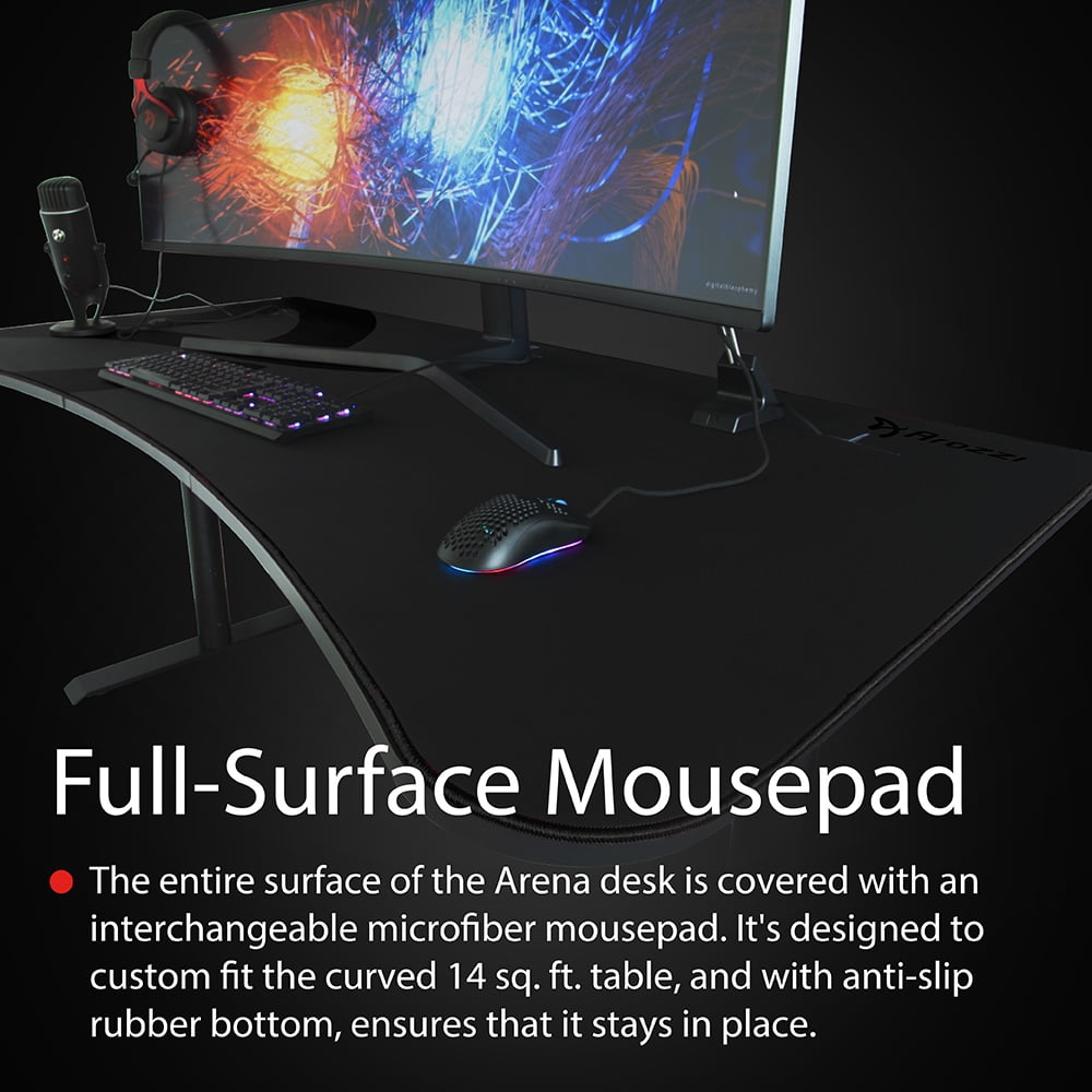 Arozzi - Arena Ultrawide Curved Gaming and Office Desk with Full Surface Water Resistant Desk Mat Custom Monitor Mount Cable Management Cut Outs under the Desk Cable Management Netting - Dark Grey - Serious Techies