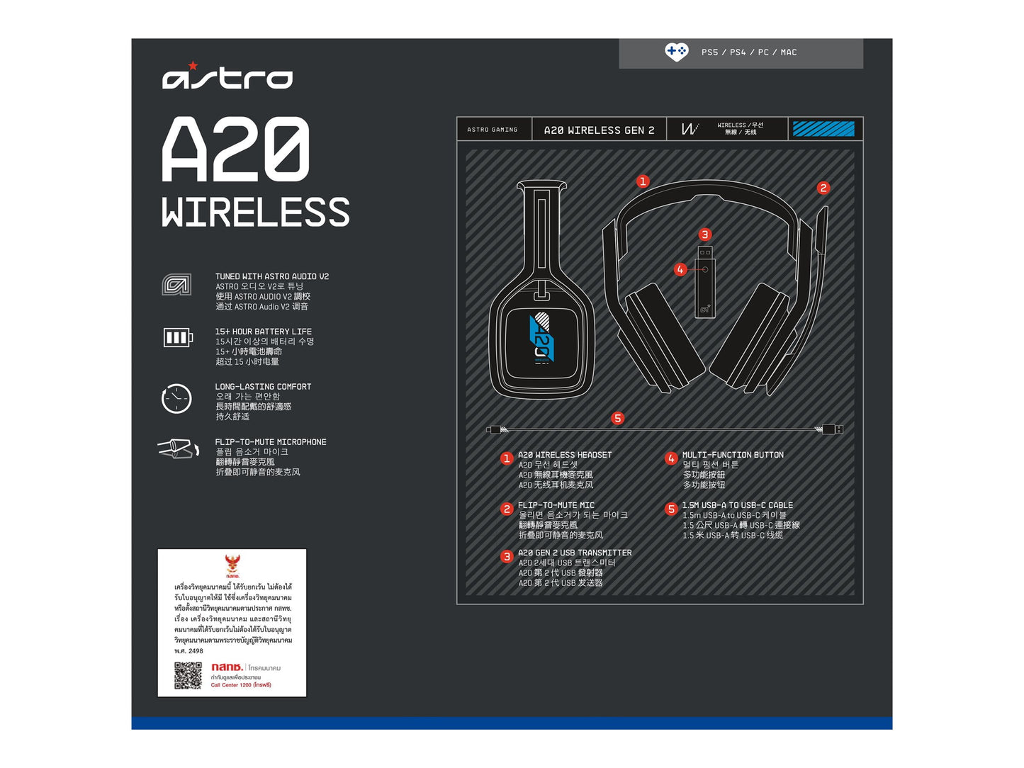 ASTRO - Gaming A20 Wireless Headset Gen 2 for Playstation 5, Playstation 4, PC & Mac - White/Blue - Serious Techies