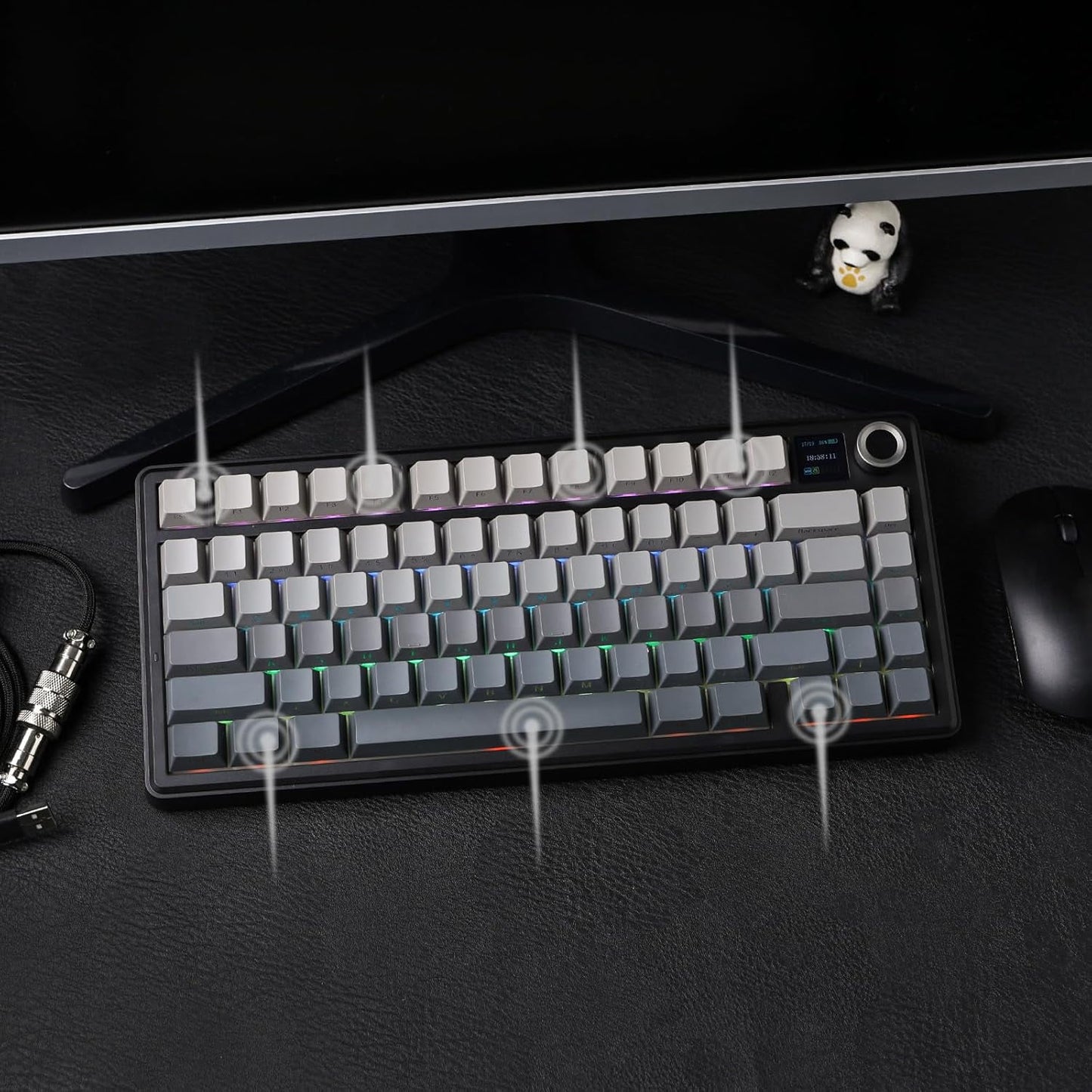AULA - F75 Max Wireless Mechanical Keyboard with TFT Smart Screen, Tri-Mode Connectivity, Hot Swappable, RGB Backlit, Volume Knob, 75% Gasket Mount (Black Gradient) - Serious Techies