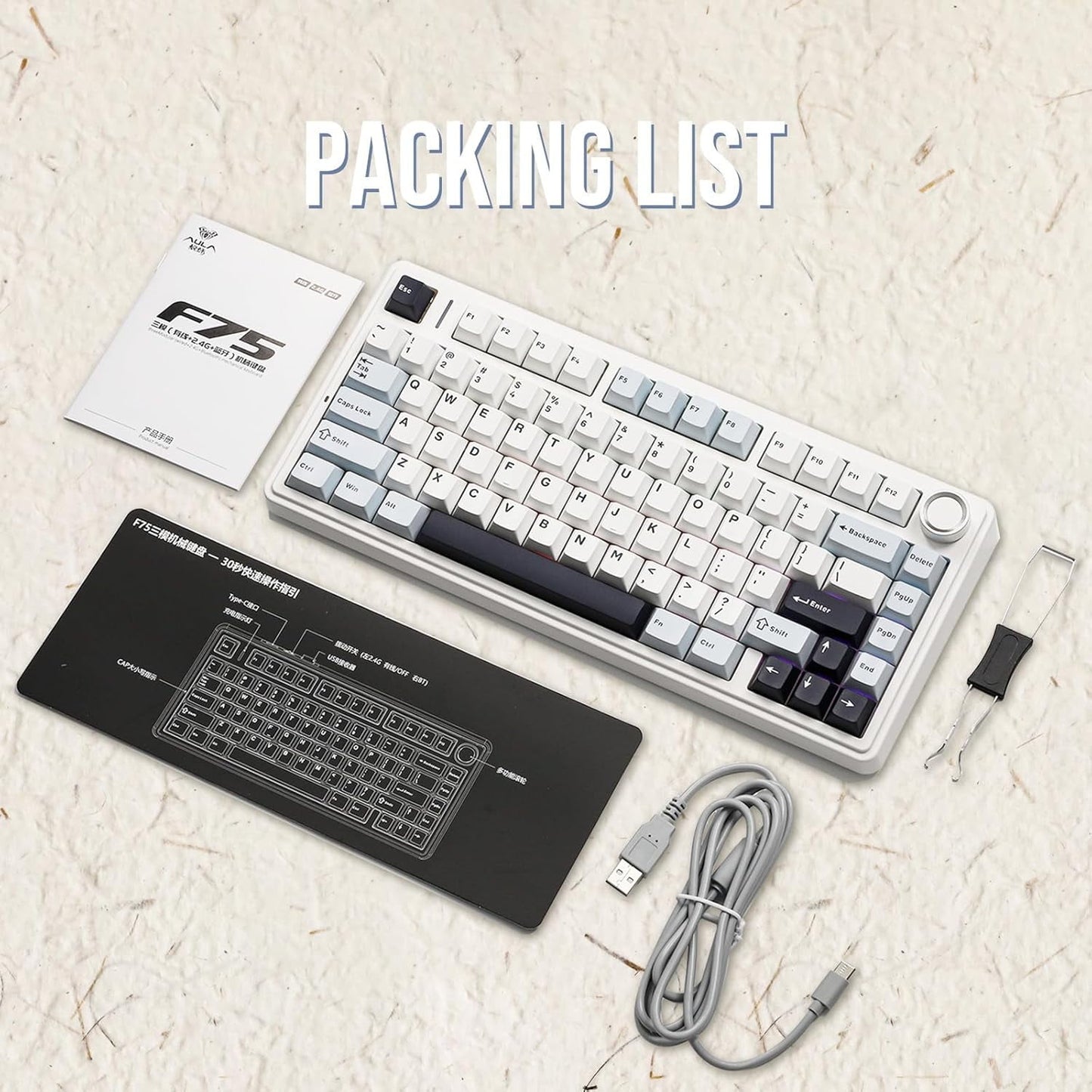 AULA - F75 75% Wireless Mechanical Gaming Keyboard, Hot Swappable, RGB Backlit, Bluetooth/2.4Ghz/Usb-C, Knob Control, Light Blue - Serious Techies