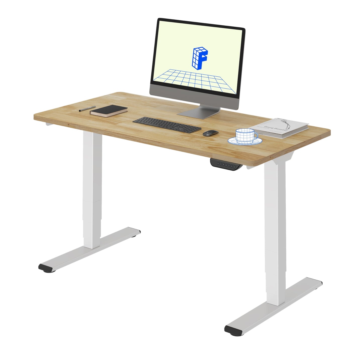 FLEXISPOT - 48"X24" Dual Motors 3-Stage Standing Desk Solid Wood Home Office Height Adjustable Desk with Wheels, Solid Rubber Wood Desktop and White Frame - Serious Techies