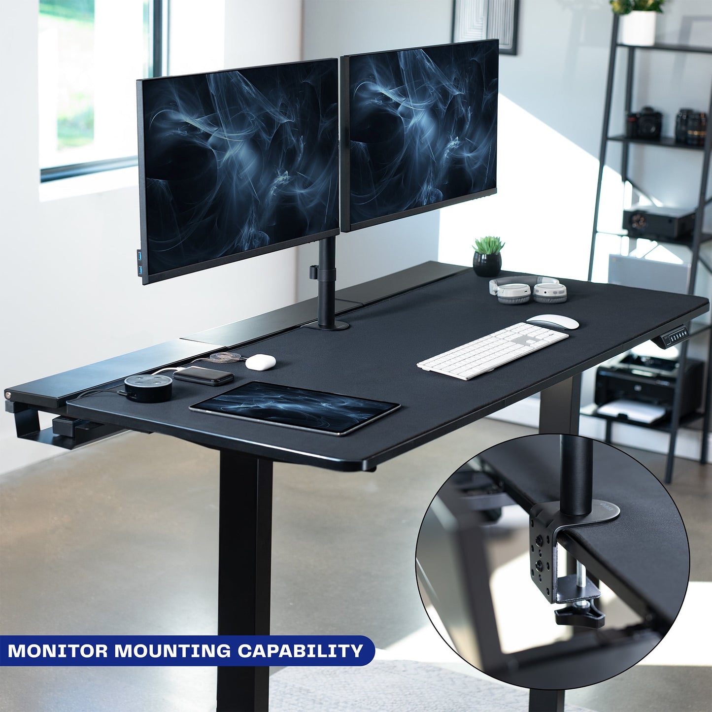 VIVO - Electric 60" X 30" Desk, Full Pad, Black Hidden Cable Tabletop, Black Frame - Serious Techies
