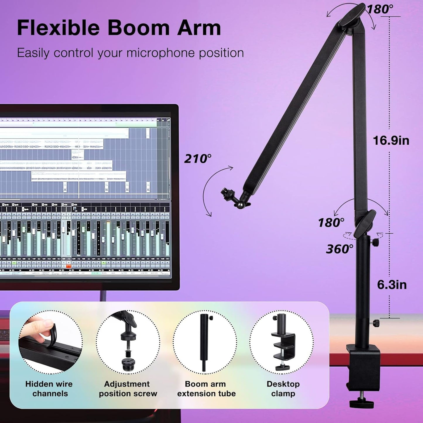 Blue Yeti - Boom Arm with Extension Tube - Mic Boom Arm Compatible with Blue Yeti, Adjustable Boom Height Microphone Stand Mic Arm for Hyperx Quadcast, Shure MV7, Rode, and Most Gaming Mics - Serious Techies