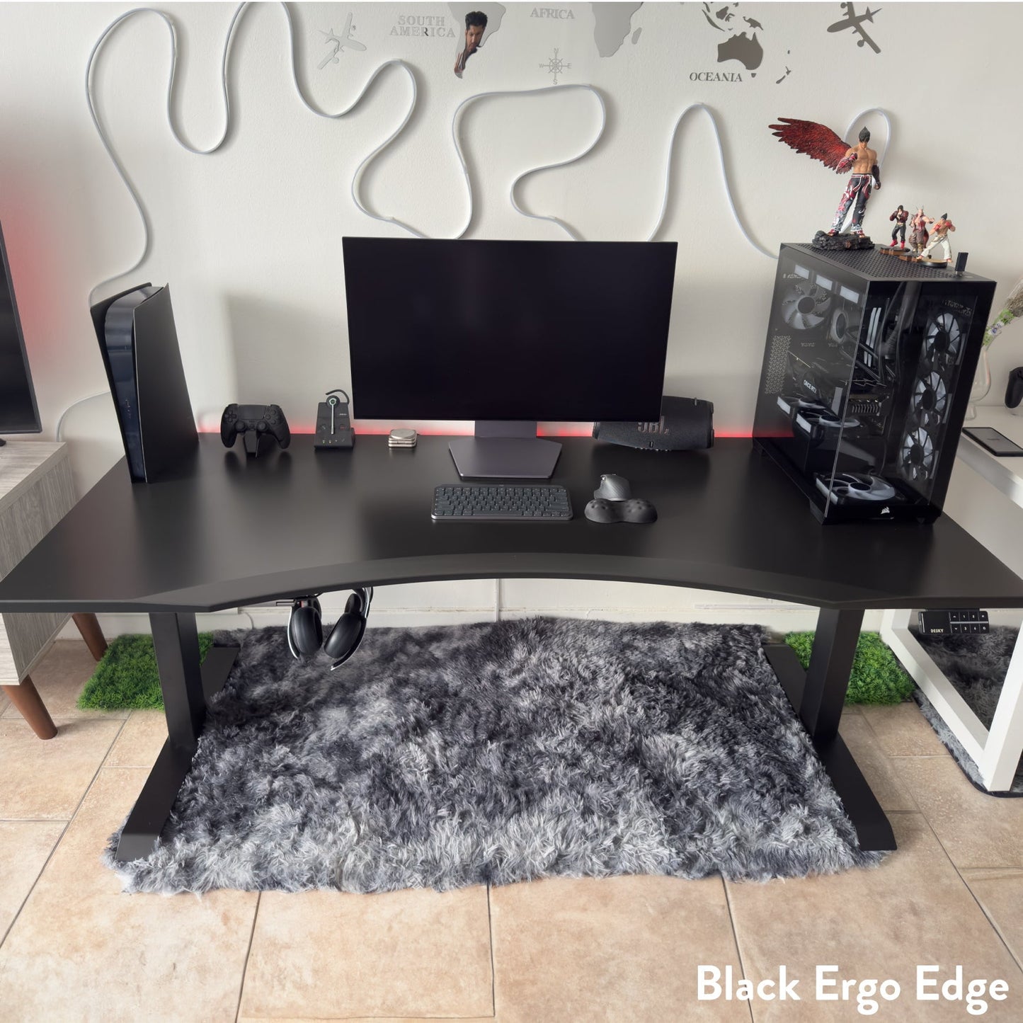 Desky - Dual Ergo Edge Sit Stand Desk - Bamboo / 60 X 30 Inches / Matte Black - Serious Techies