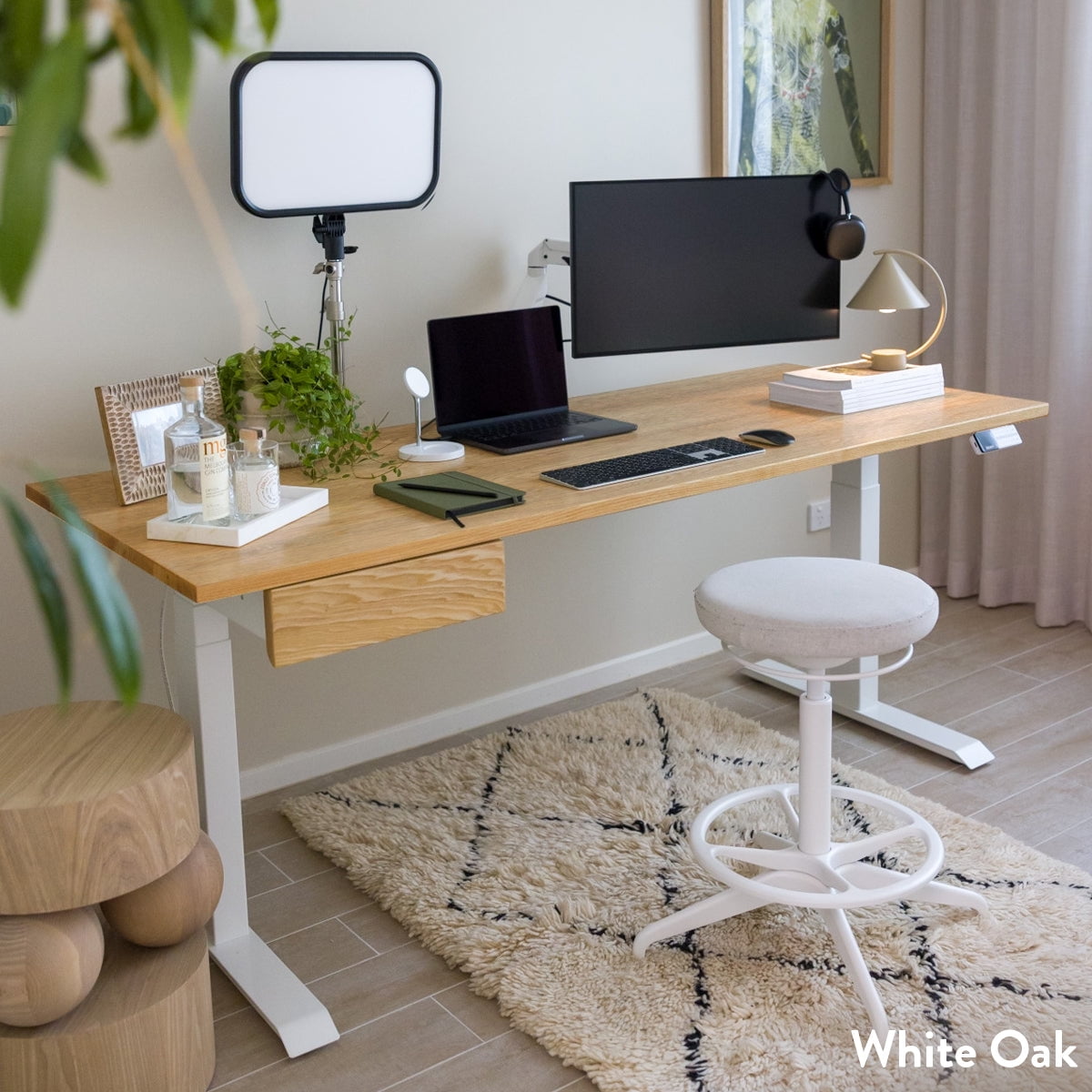 Desky - Dual Hardwood Standing Desk with Drawer - Pheasant wood / 60 X 30 Inches / Gray - Serious Techies