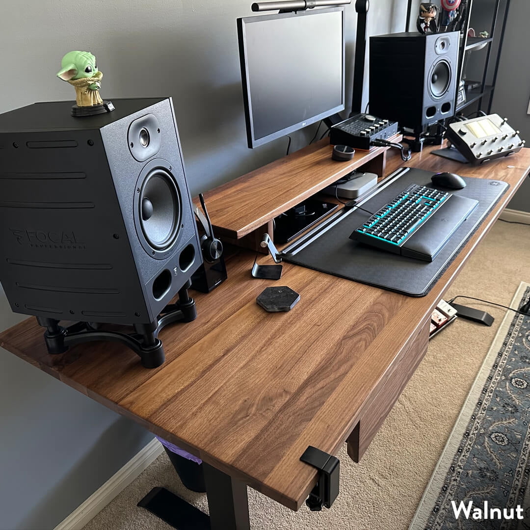 Desky - Dual Hardwood Standing Desk with Drawer - Pheasant wood / 60 X 30 Inches / Gray - Serious Techies