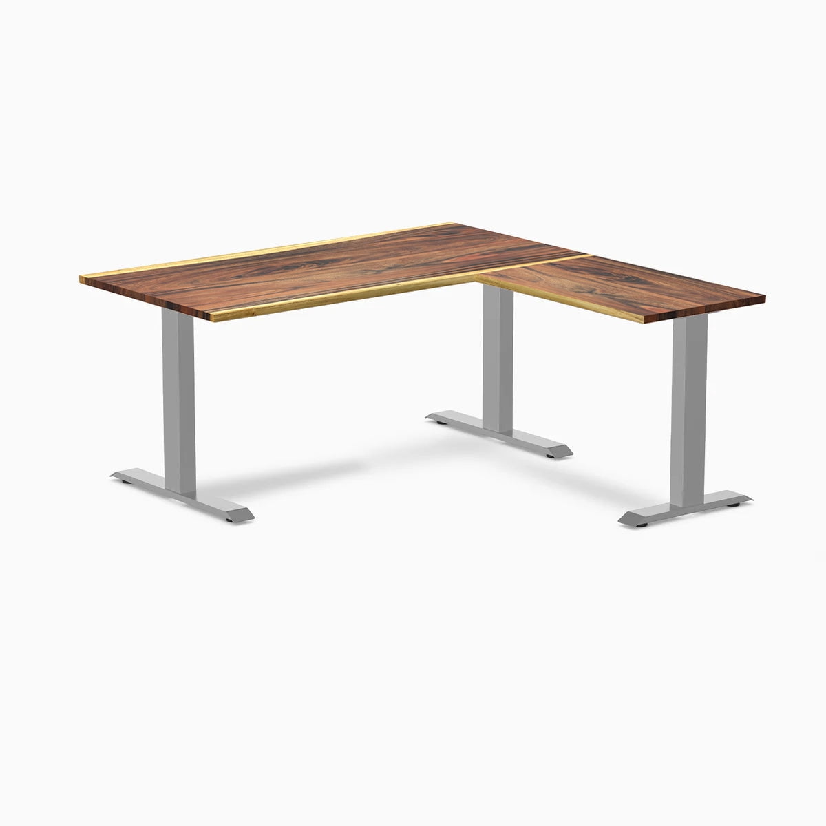 Desky - Zero Hardwood L-Shape Office Desk - Pheasant wood / 60 X 30 X 62 X 20 Inches / Gray - Serious Techies