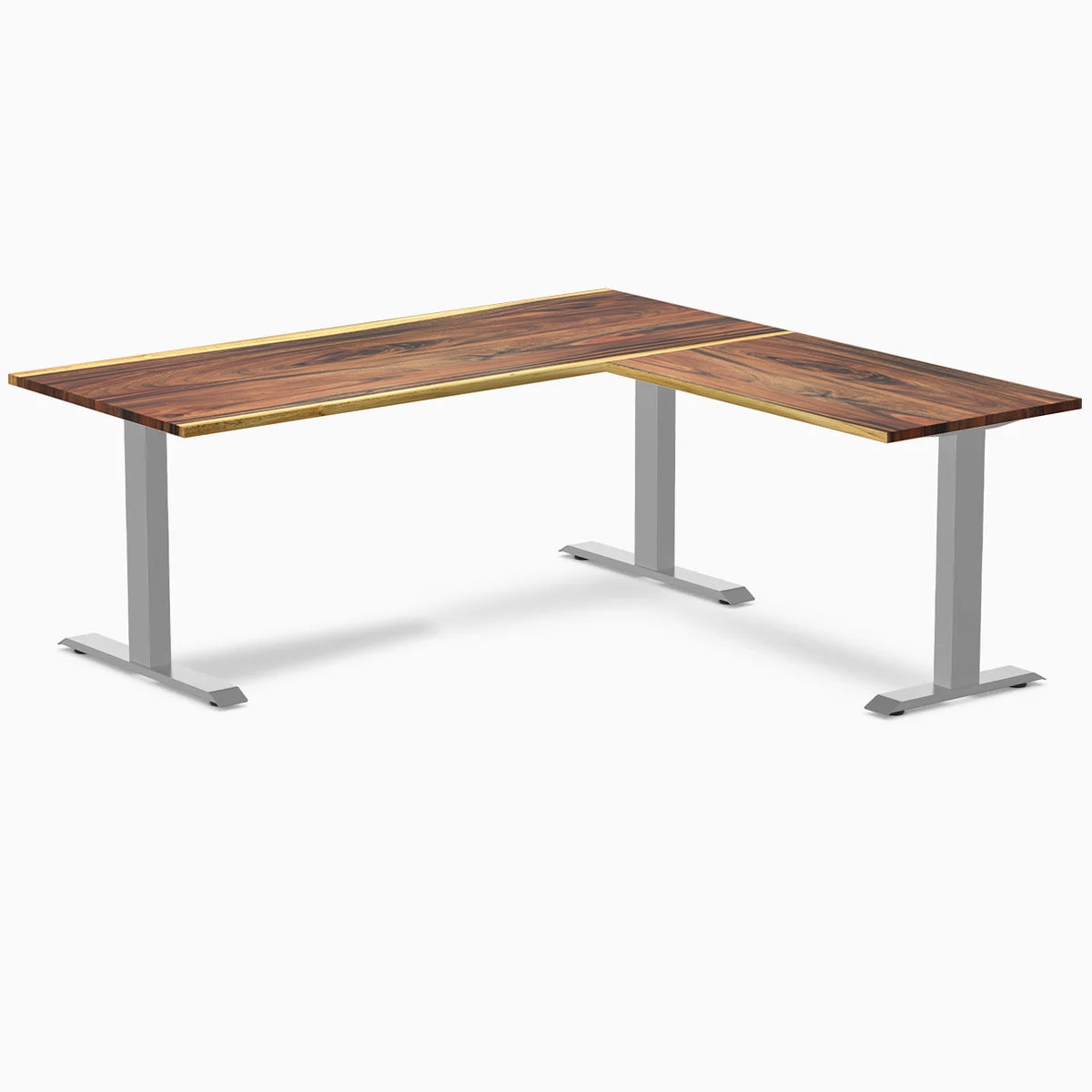 Desky - Zero Hardwood L-Shape Office Desk - Pheasant wood / 60 X 30 X 62 X 20 Inches / Gray - Serious Techies