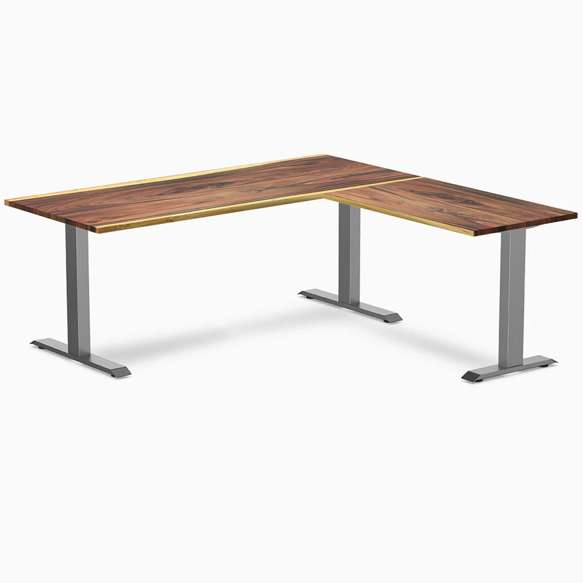 Desky - Zero Hardwood L-Shape Office Desk - Pheasant wood / 60 X 30 X 62 X 20 Inches / Gray - Serious Techies