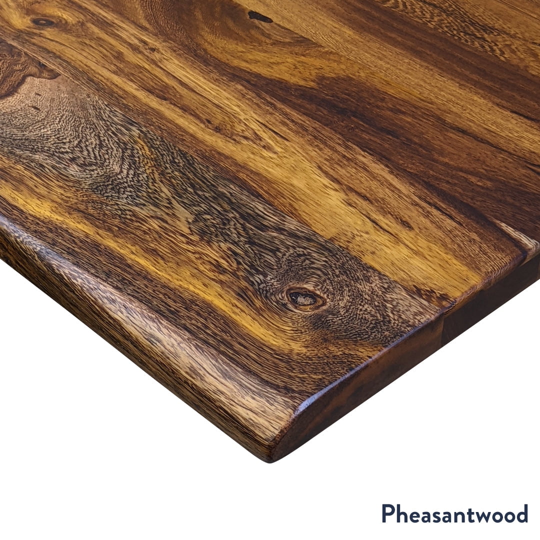 Desky - Hardwood L-Shape Sit Stand Desk - Pheasant wood / 60 X 30 X 62 X 20 Inches / Matte Black - Serious Techies
