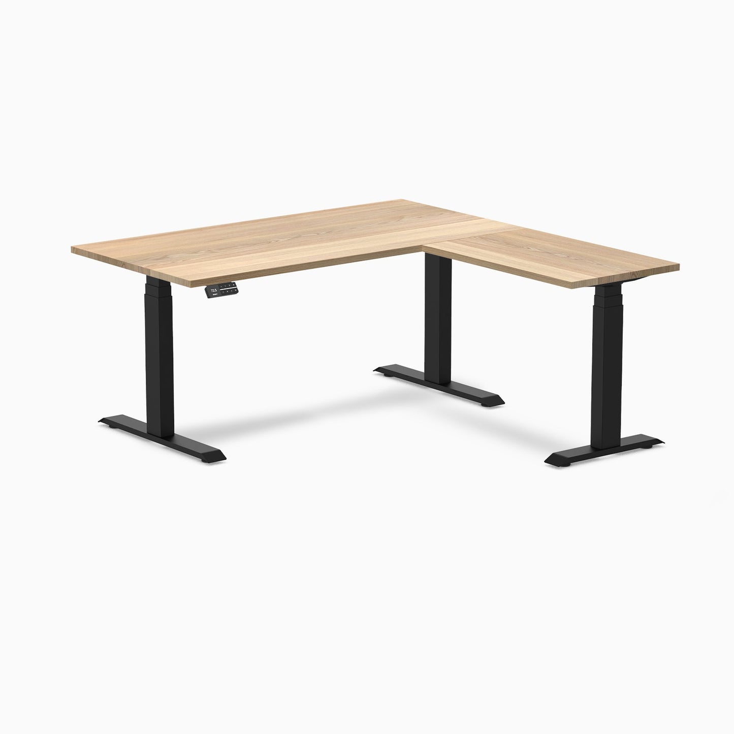 Desky - Hardwood L-Shape Sit Stand Desk - Pheasant wood / 60 X 30 X 62 X 20 Inches / Matte Black - Serious Techies