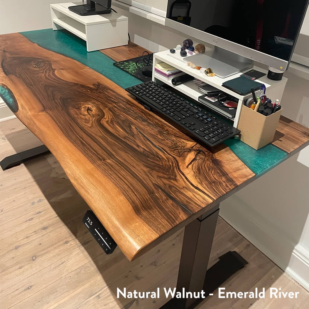 Desky - Dual Resin Hardwood Sit Stand Desk - Walnut Emerald River / 72 X 30 Inches / Space Gray - Serious Techies