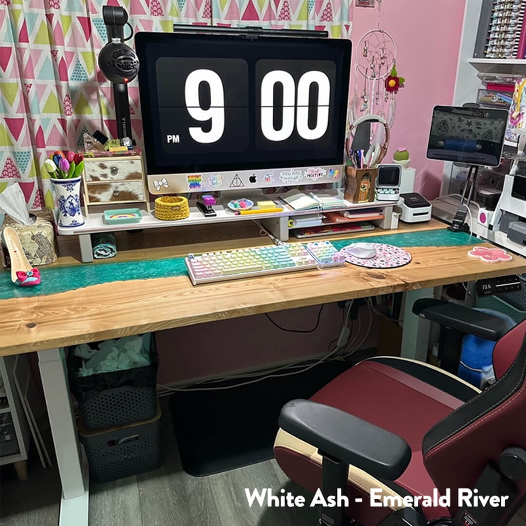 Desky - Dual Resin Hardwood Sit Stand Desk - Walnut Emerald River / 72 X 30 Inches / Space Gray - Serious Techies