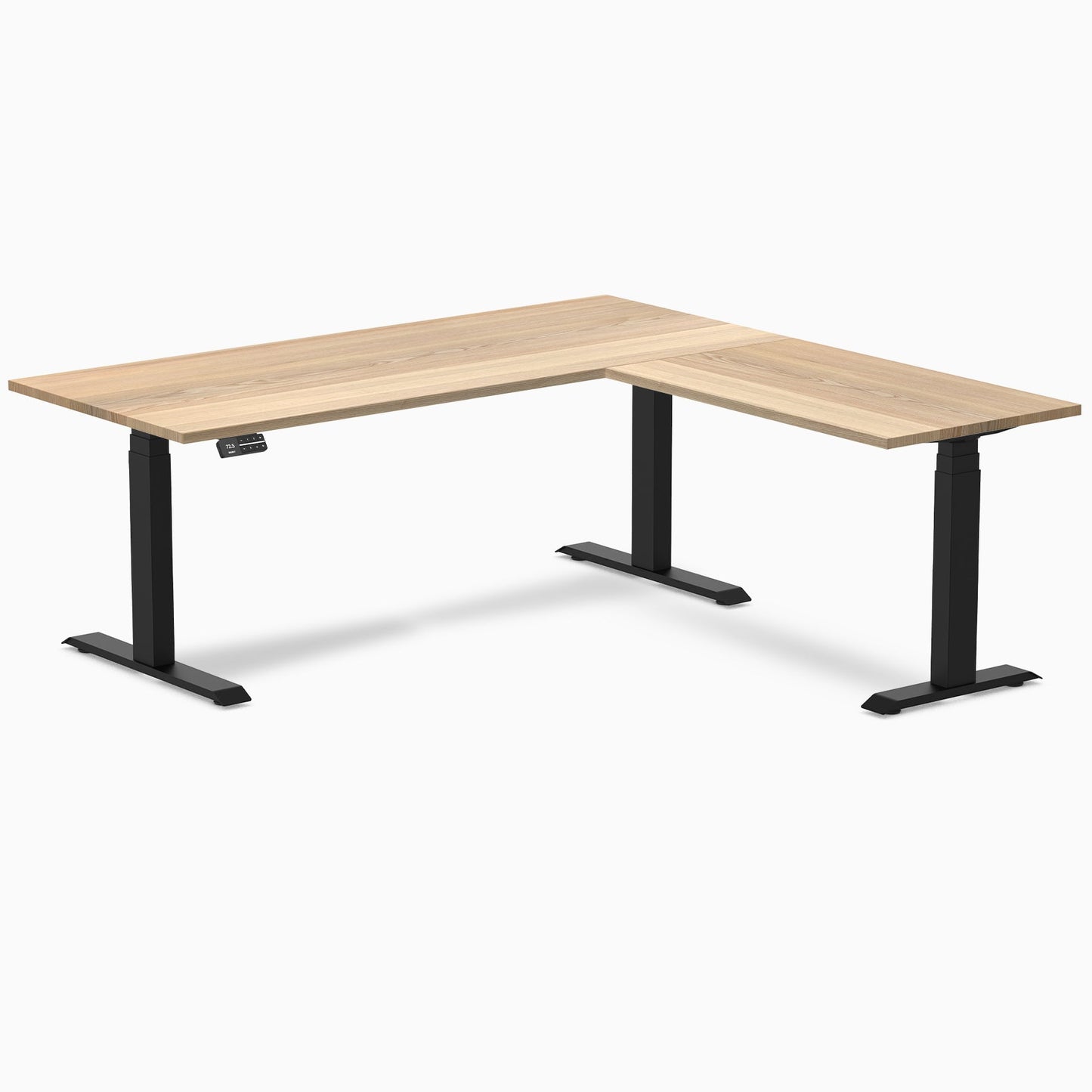 Desky - Hardwood L-Shape Sit Stand Desk - Pheasant wood / 72 X 30 X 70 X 24 Inches / Matte Black - Serious Techies