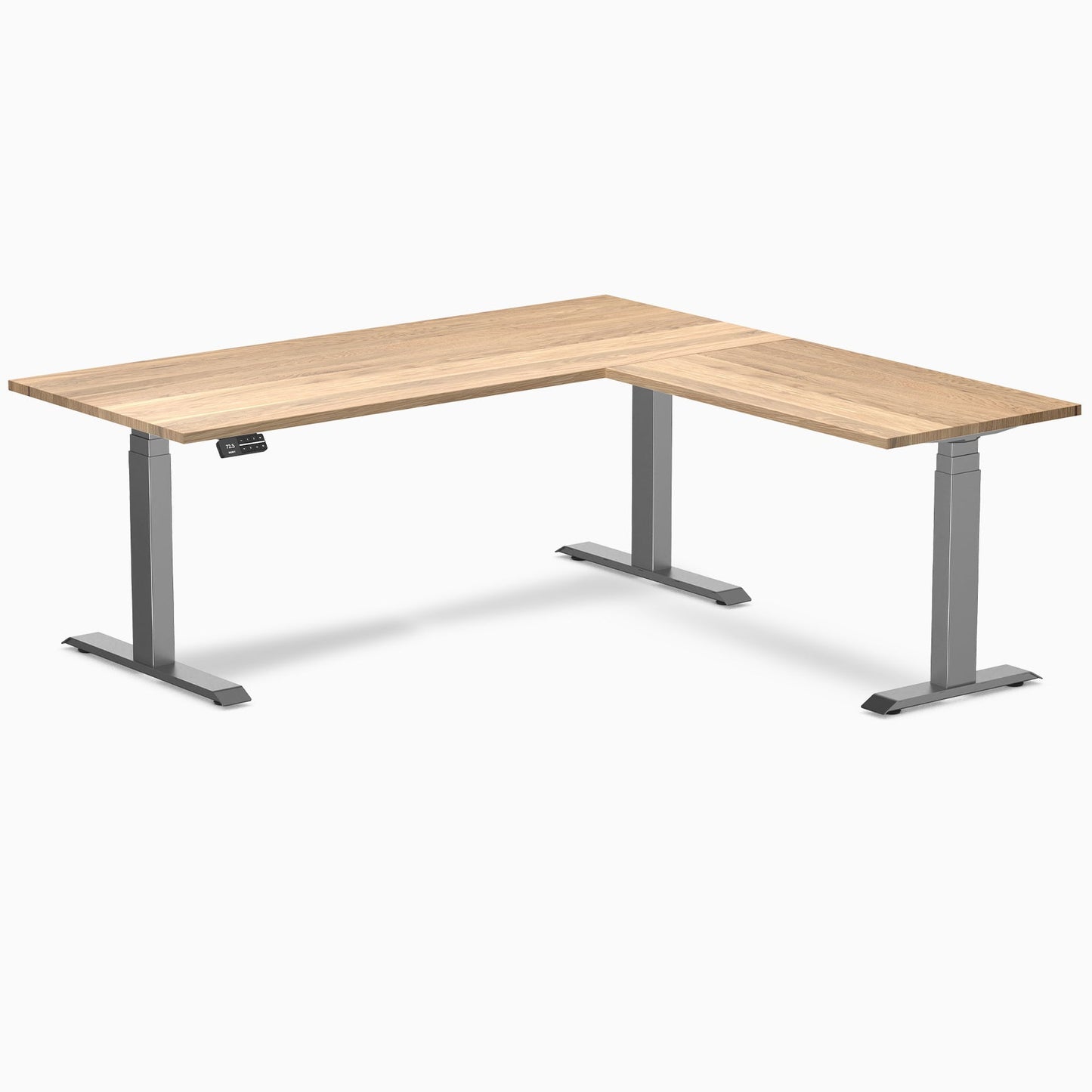 Desky - Hardwood L-Shape Sit Stand Desk - Pheasant wood / 72 X 30 X 70 X 24 Inches / Matte Black - Serious Techies