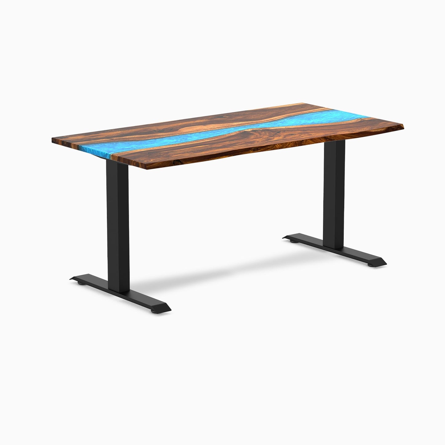 Desky - Resin Hardwood Office Sit Stand Desk - Pheasant wood Blue River / 48 X 30 Inches / Matte Black - Serious Techies