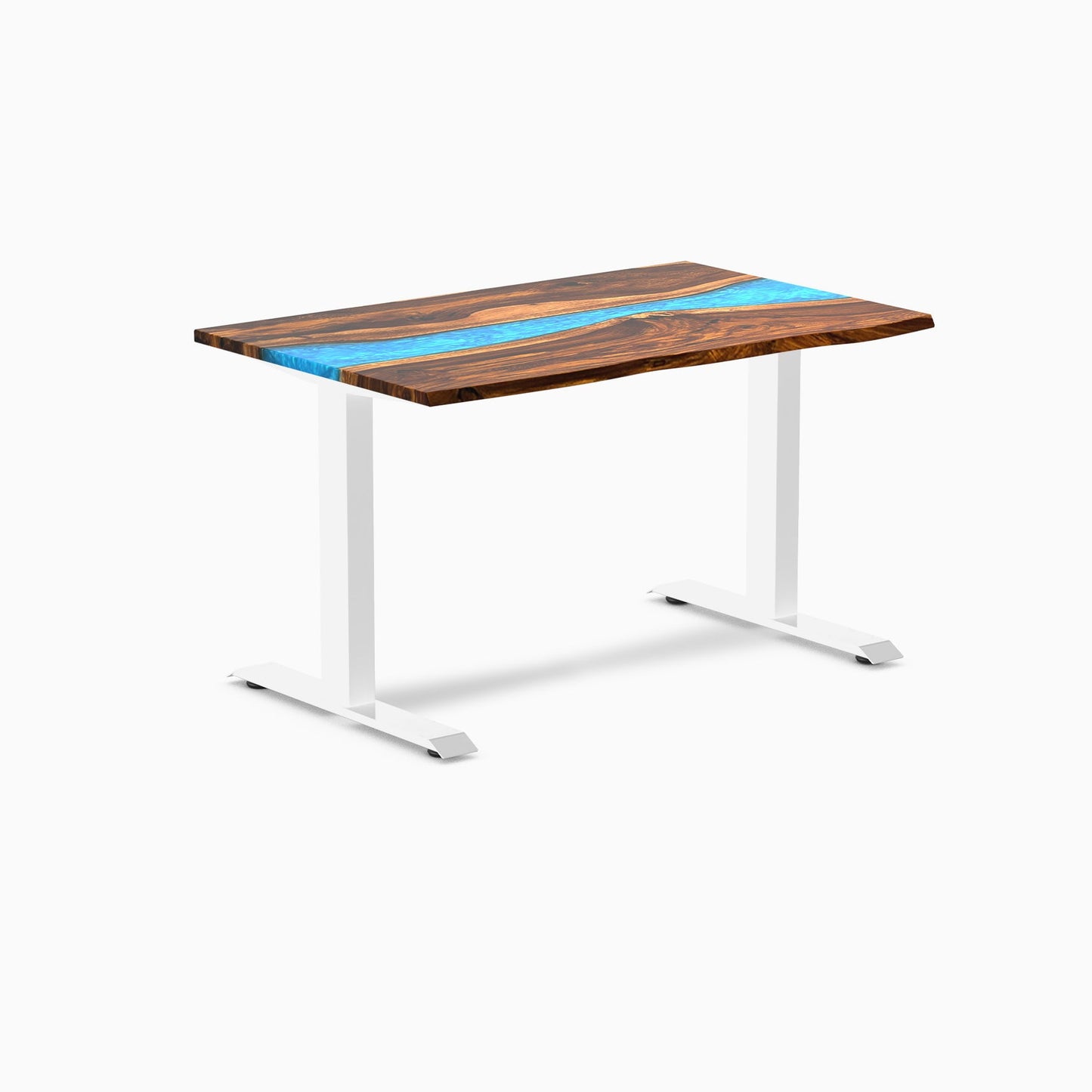 Desky - Resin Hardwood Office Sit Stand Desk - Pheasant wood Blue River / 48 X 30 Inches / Matte Black - Serious Techies