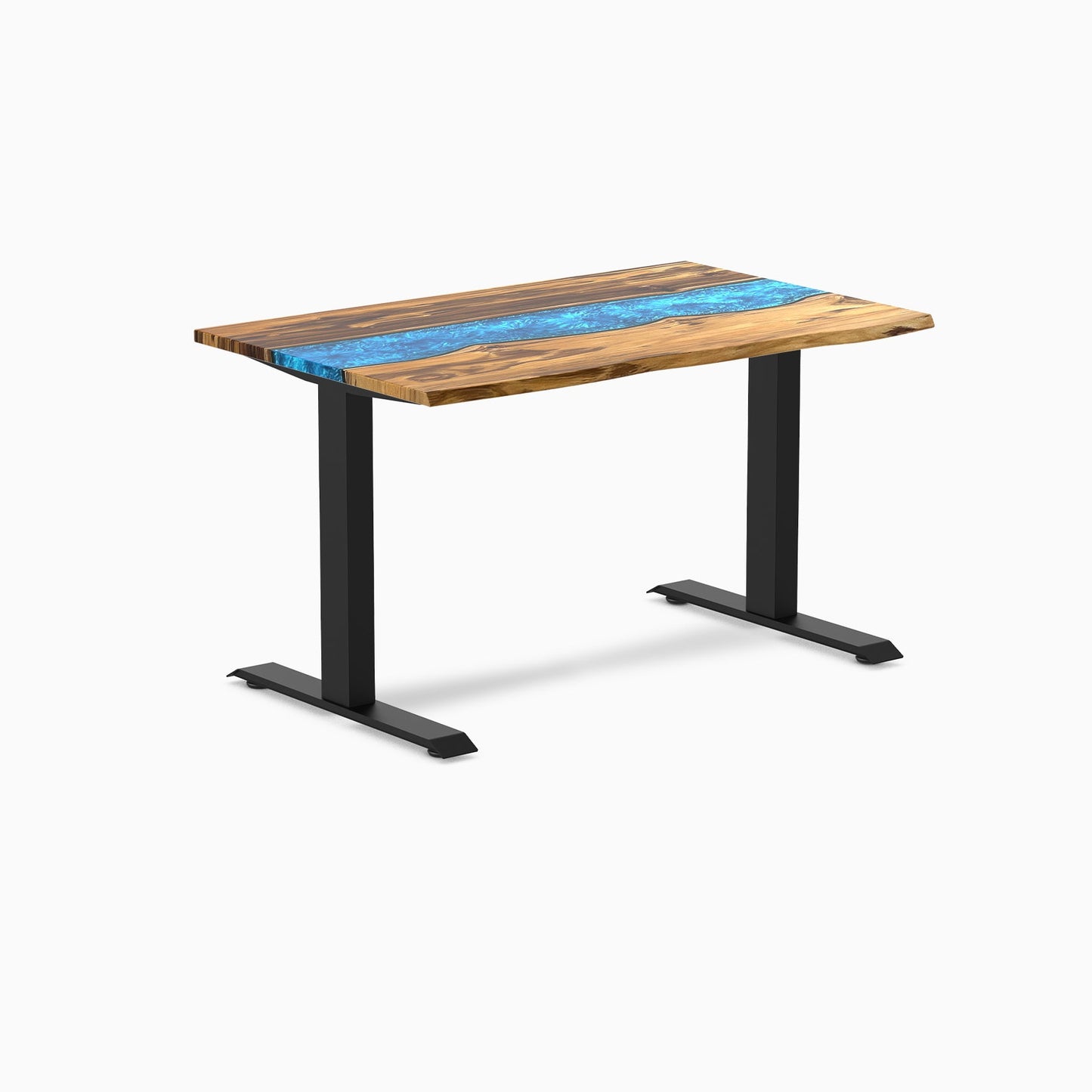 Desky - Resin Hardwood Office Sit Stand Desk - Pheasant wood Blue River / 48 X 30 Inches / Matte Black - Serious Techies