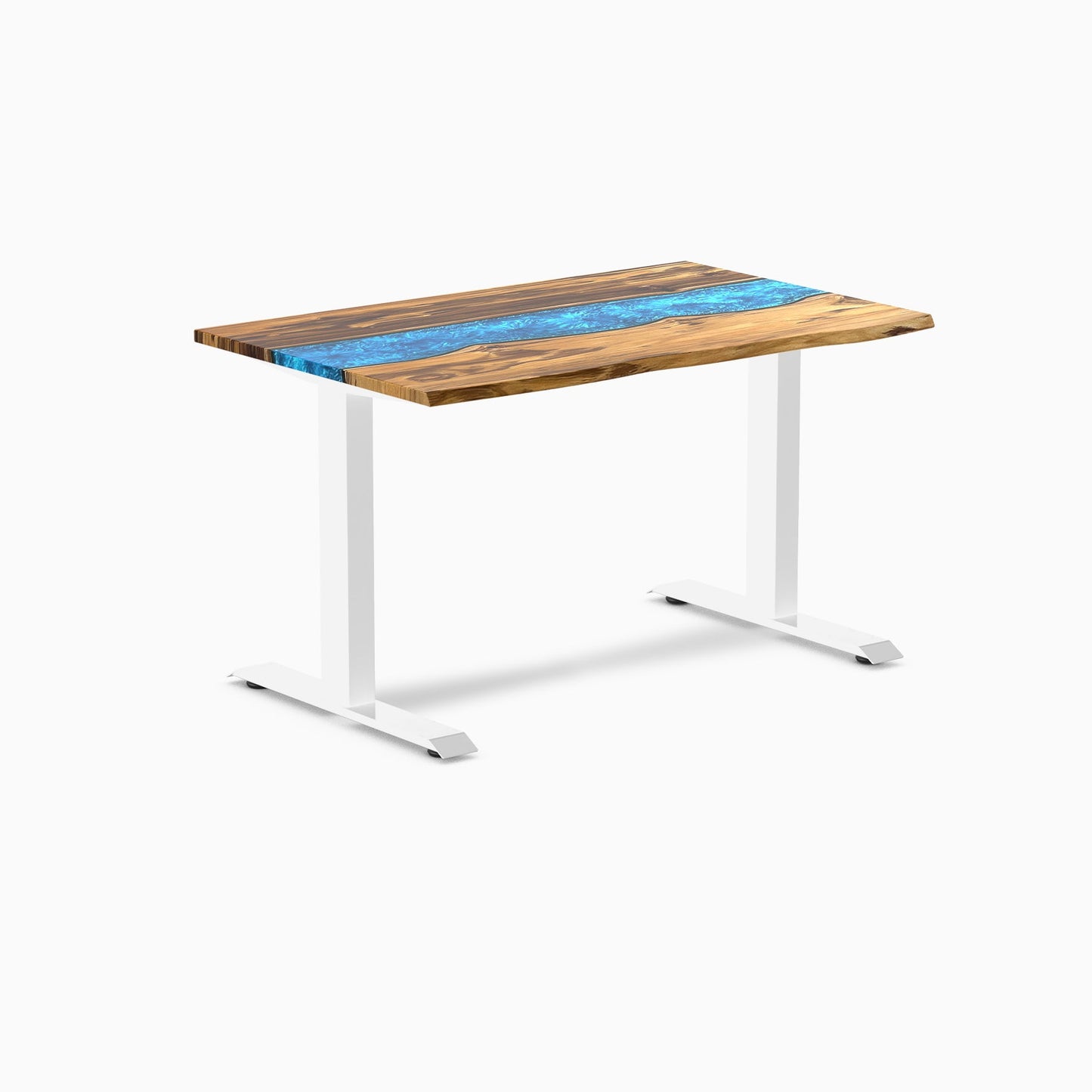 Desky - Resin Hardwood Office Sit Stand Desk - Pheasant wood Blue River / 48 X 30 Inches / Matte Black - Serious Techies