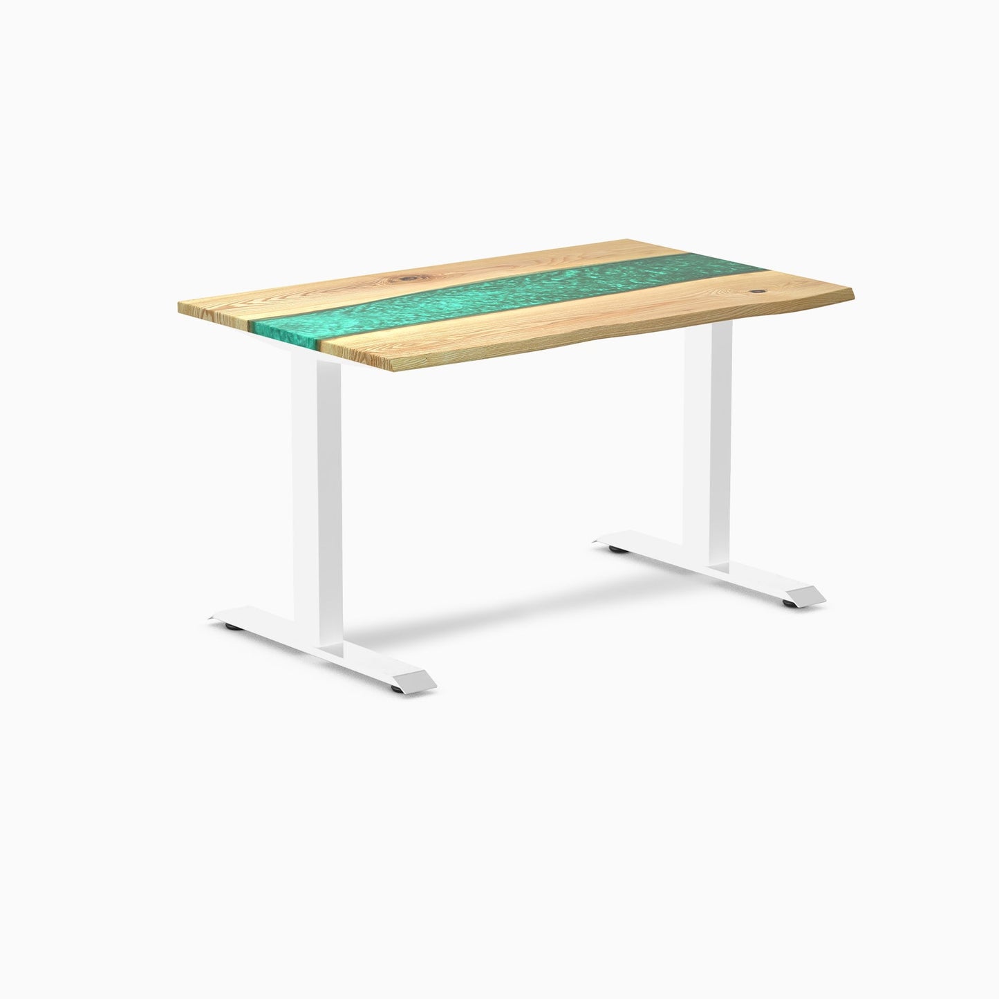 Desky - Resin Hardwood Office Sit Stand Desk - Pheasant wood Blue River / 48 X 30 Inches / Matte Black - Serious Techies