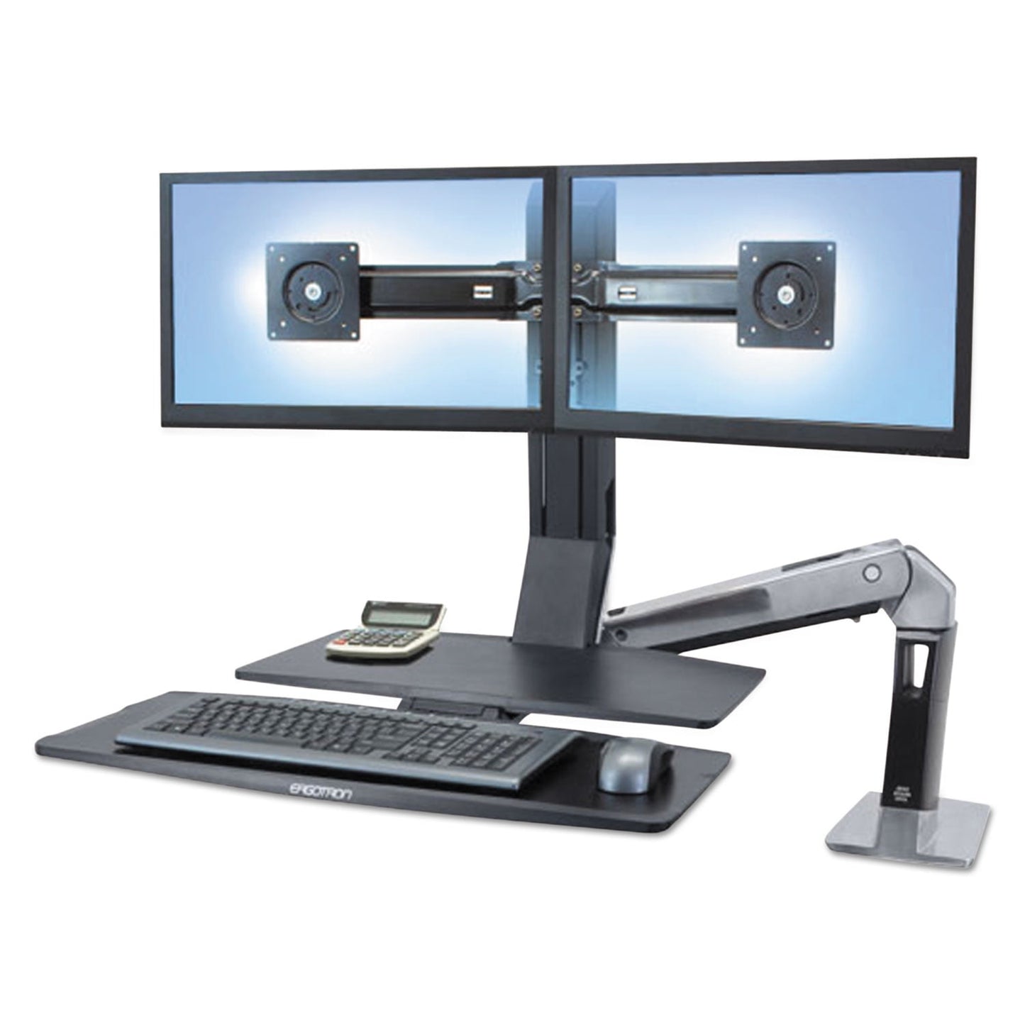 Ergotron - Workfit-A Sit-Stand Workstation W/Worksurface+,Dual LCD Monitors, Aluminum/Black - Serious Techies