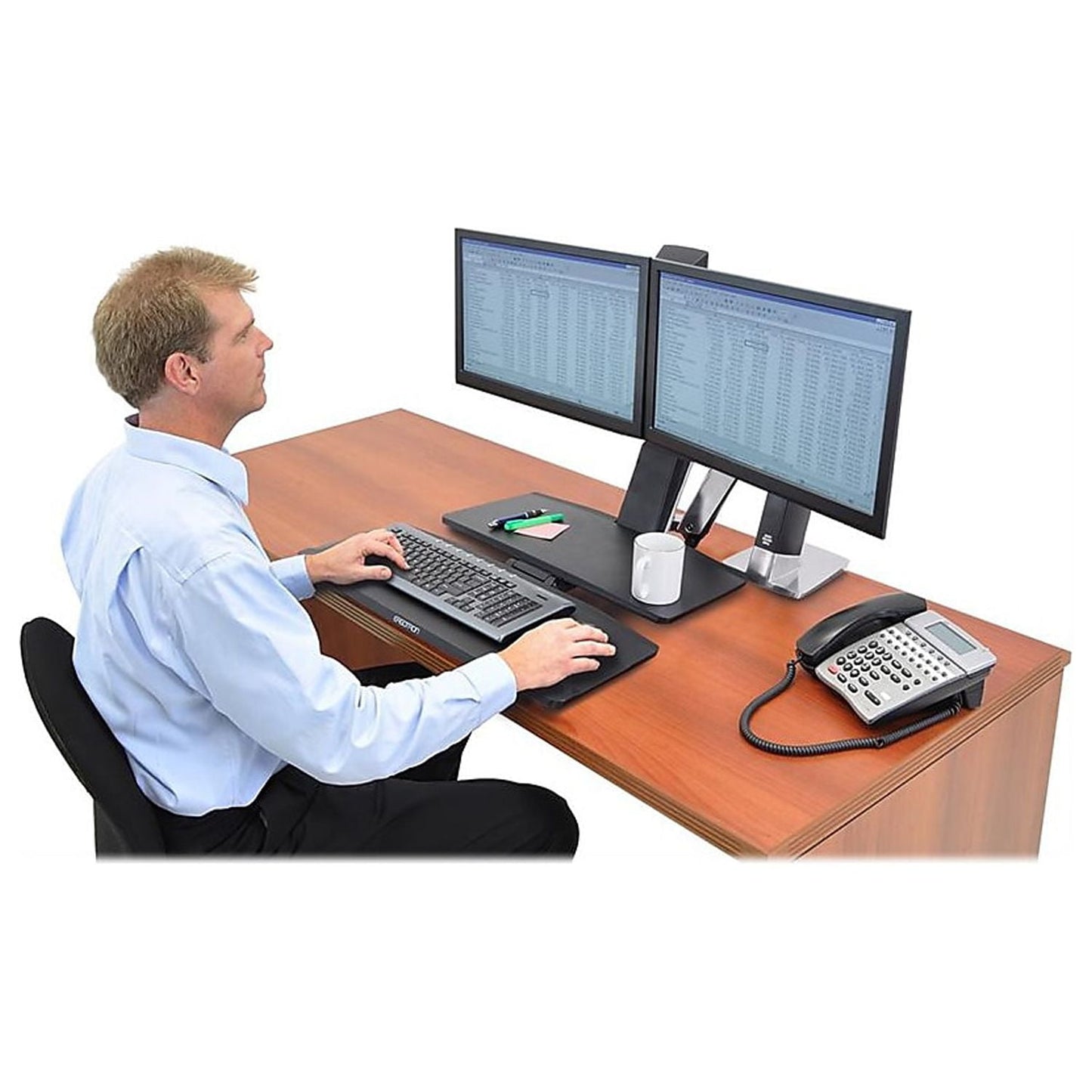 Ergotron - Workfit-A Sit-Stand Workstation W/Worksurface+,Dual LCD Monitors, Aluminum/Black - Serious Techies