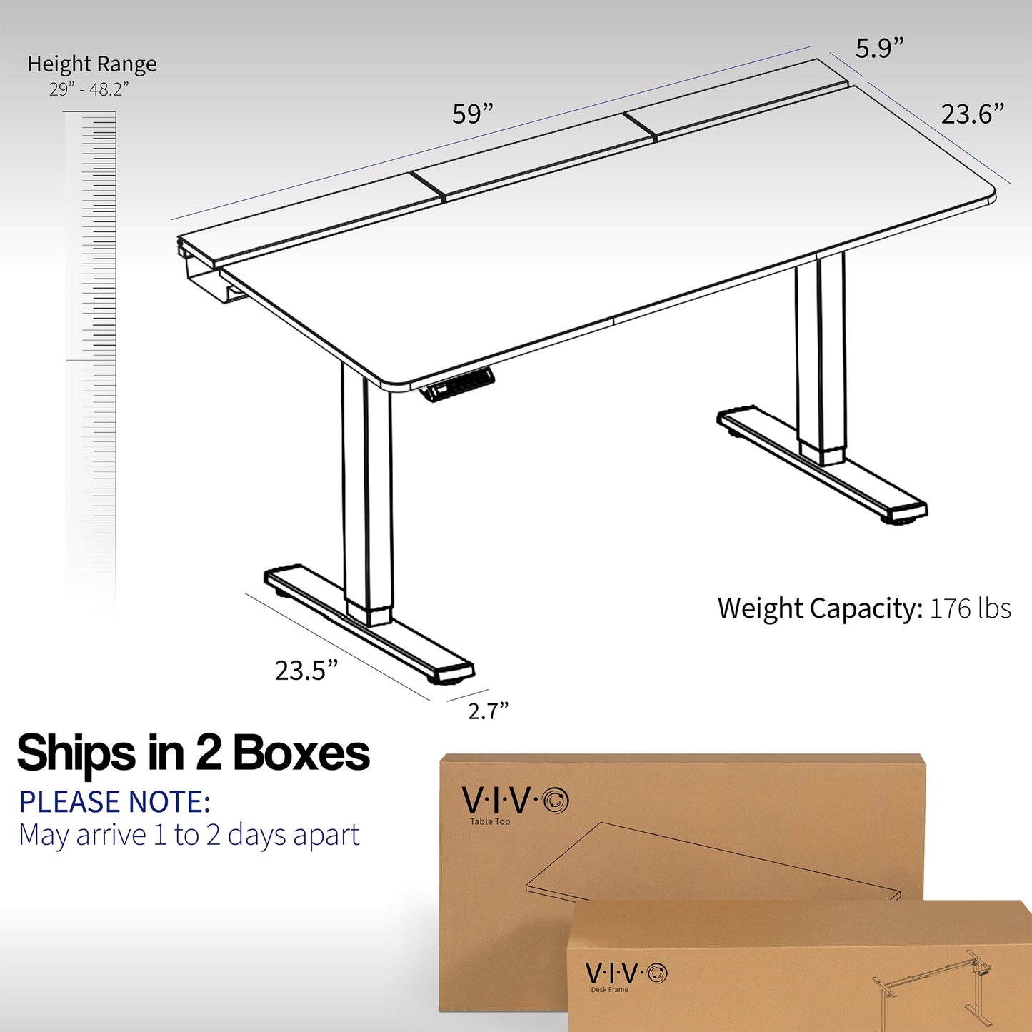 VIVO - Electric 60" X 30" Desk, Full Pad, Black Hidden Cable Tabletop, Black Frame - Serious Techies