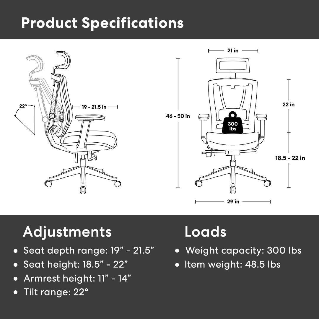 Autonomous - Ergochair Pro Office Chair Lumbar Support Black and White - Foam - Serious Techies
