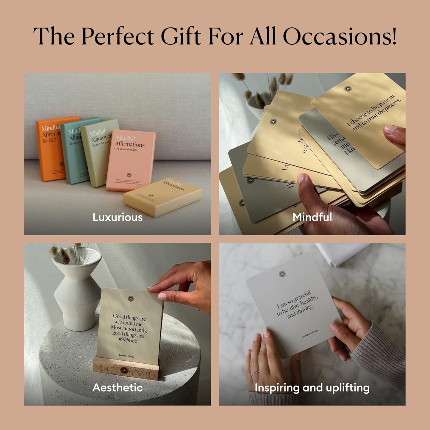 Intelligent Change - Mindful Affirmations, 52 Positive Affirmation Cards with Display Stand, Daily Affirmations for Inspiration, Mindfulness & Self Care, Unique Gifts for Women and Men - Serious Techies