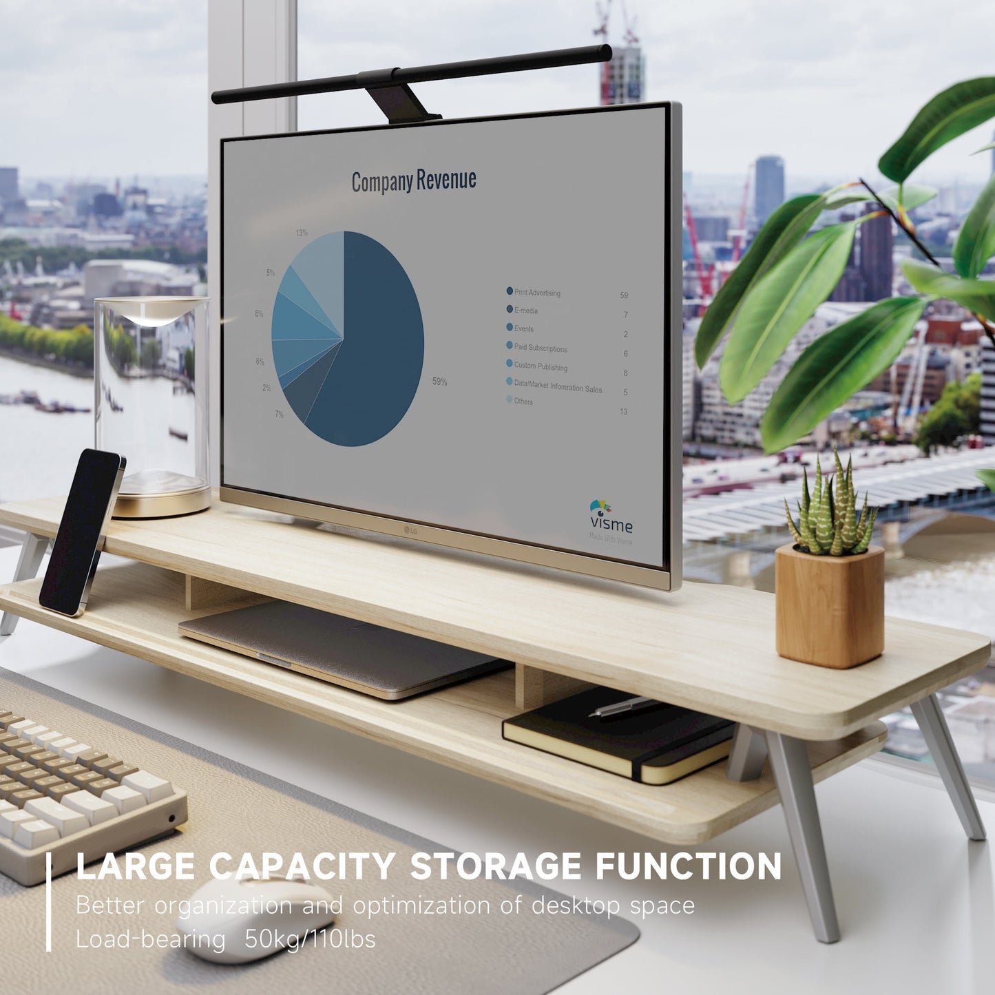 Fenge - Dual Monitor Stand, 42.5 Inch Monitor Riser with 12 Color LED Light for Office Desk - Serious Techies