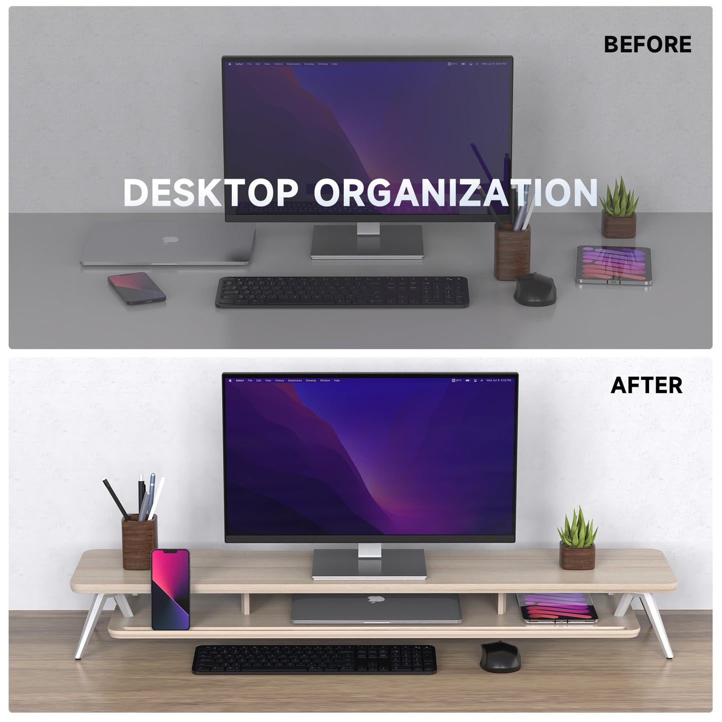 Fenge - Dual Monitor Stand, 42.5 Inch Monitor Riser with 12 Color LED Light for Office Desk - Serious Techies