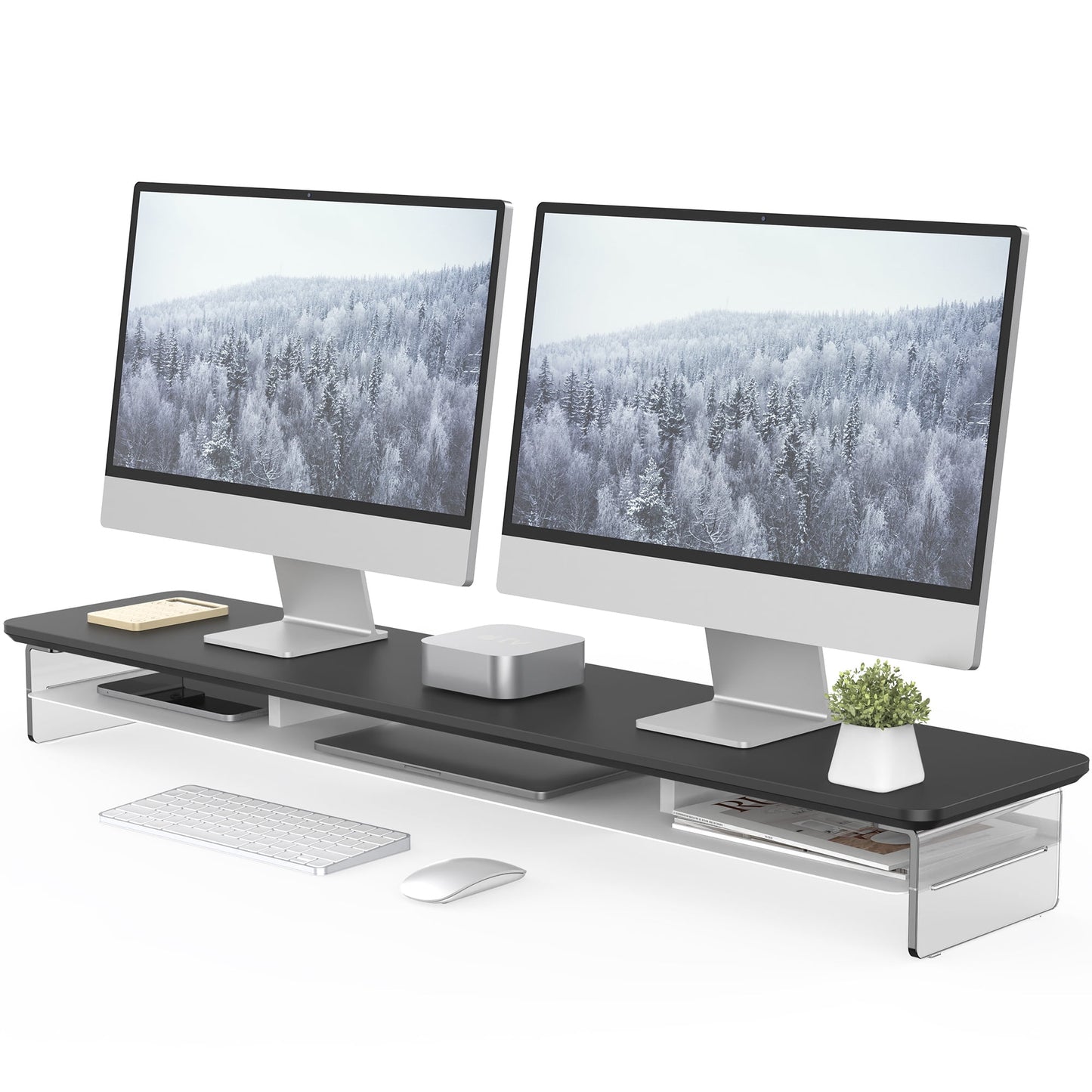Fenge - 42.5 Inches Acrylic Monitor Stand Riser with Metal Storage - Serious Techies