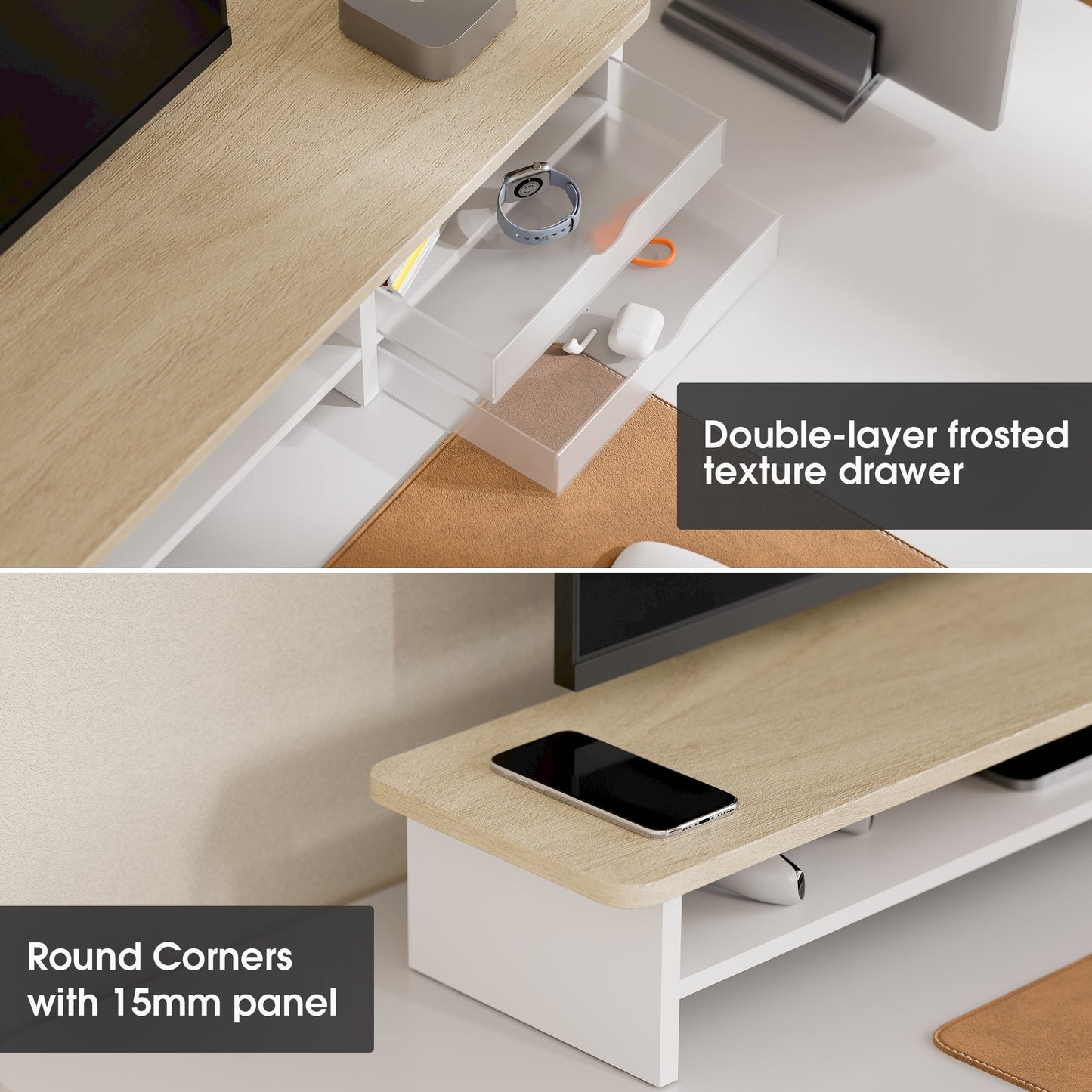 Fenge - Monitor Stand, Dual Monitor Riser, 42.5Inch Large Desk Computer Monitor Stand Riser with Drawer - Serious Techies