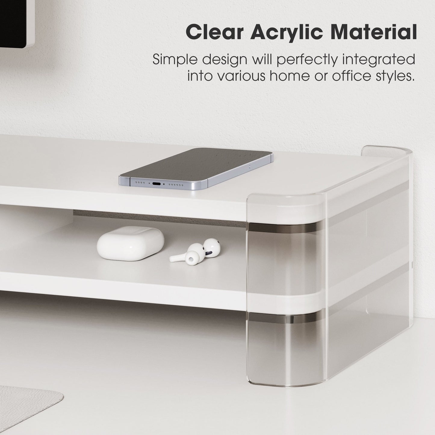 Fenge - Acrylic Monitor Stand Riser, 43.1 Inch Clear Dual Acrylic Computer Monitor Stand for 2 Monitors - Serious Techies