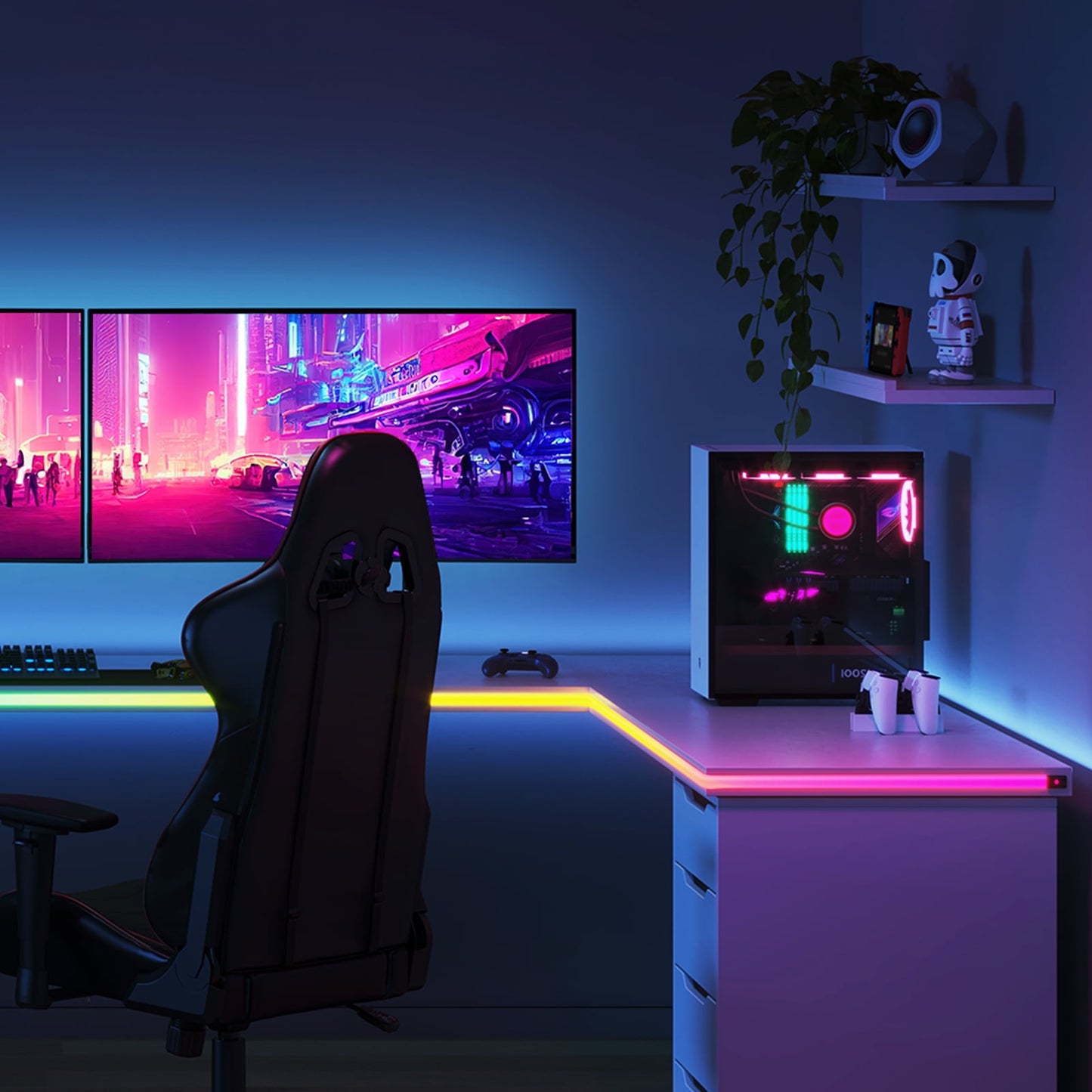 Govee - 6.56Ft RGBIC LED Neon Rope Light, Color-Changing Smart Light Strip for Desk, Gaming Setup, Wifi + Bluetooth Control - Serious Techies