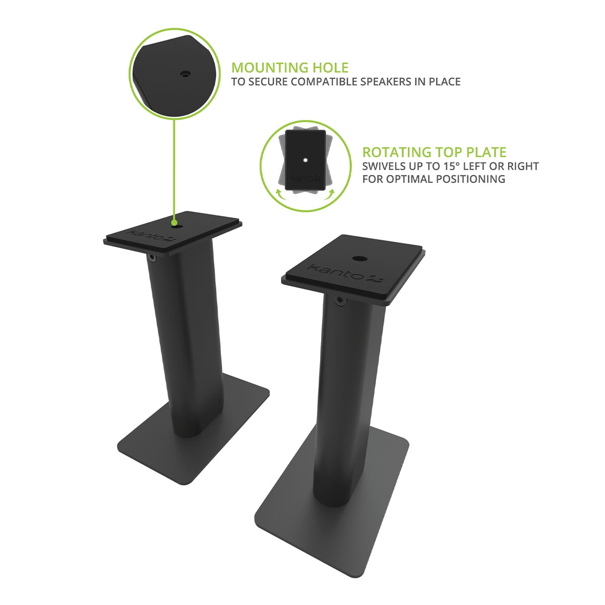 Kanto - SP9 9" Universal Desktop Speaker Stands with Rotating Top Plates and Cable Management - Pair (Black) - Serious Techies