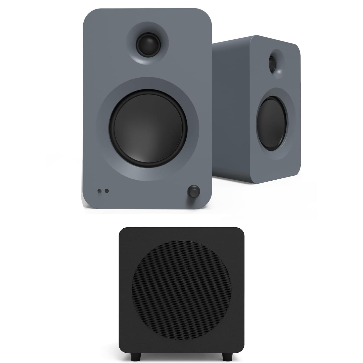 Kanto - REN GREY Bluetooth Powered Bookshelf Speakers - Matte Grey Pair with a SUB8VMB Sealed Powered 8" Subwoofer - Vinyl Black (2024) - Serious Techies