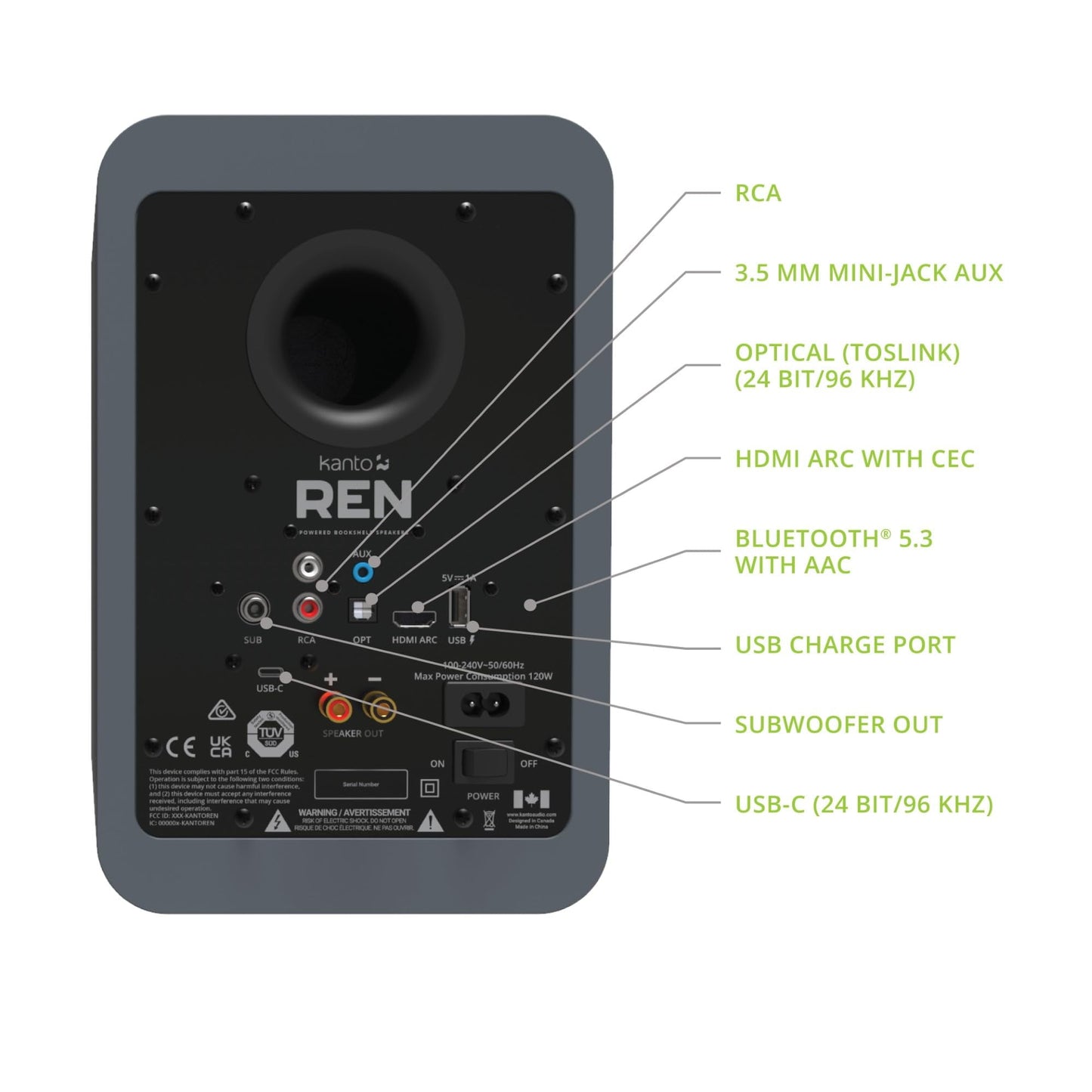 Kanto - REN GREY Bluetooth Powered Bookshelf Speakers - Matte Grey Pair with a SUB8VMB Sealed Powered 8" Subwoofer - Vinyl Black (2024) - Serious Techies