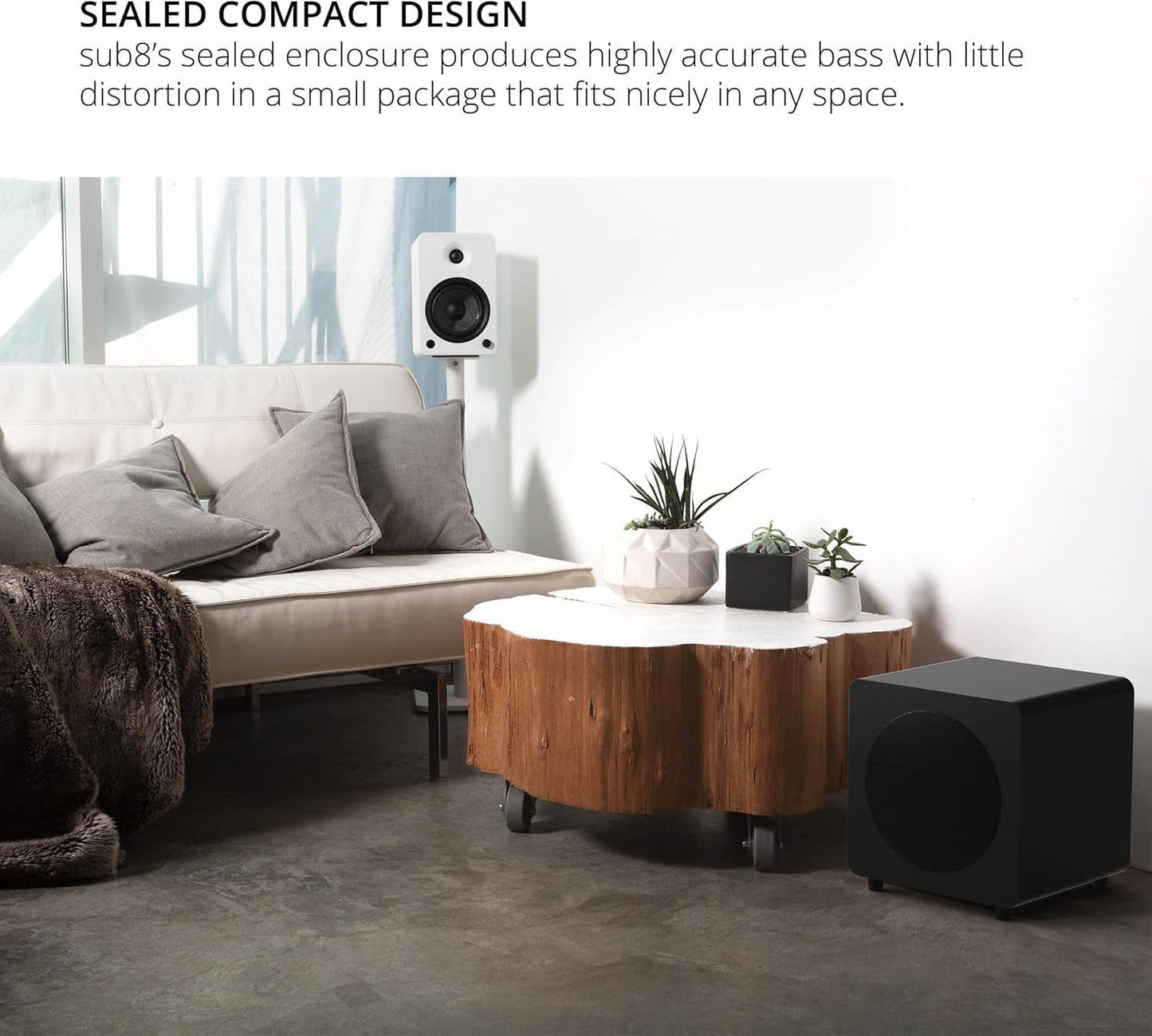 Kanto - REN GREY Bluetooth Powered Bookshelf Speakers - Matte Grey Pair with a SUB8VMB Sealed Powered 8" Subwoofer - Vinyl Black (2024) - Serious Techies