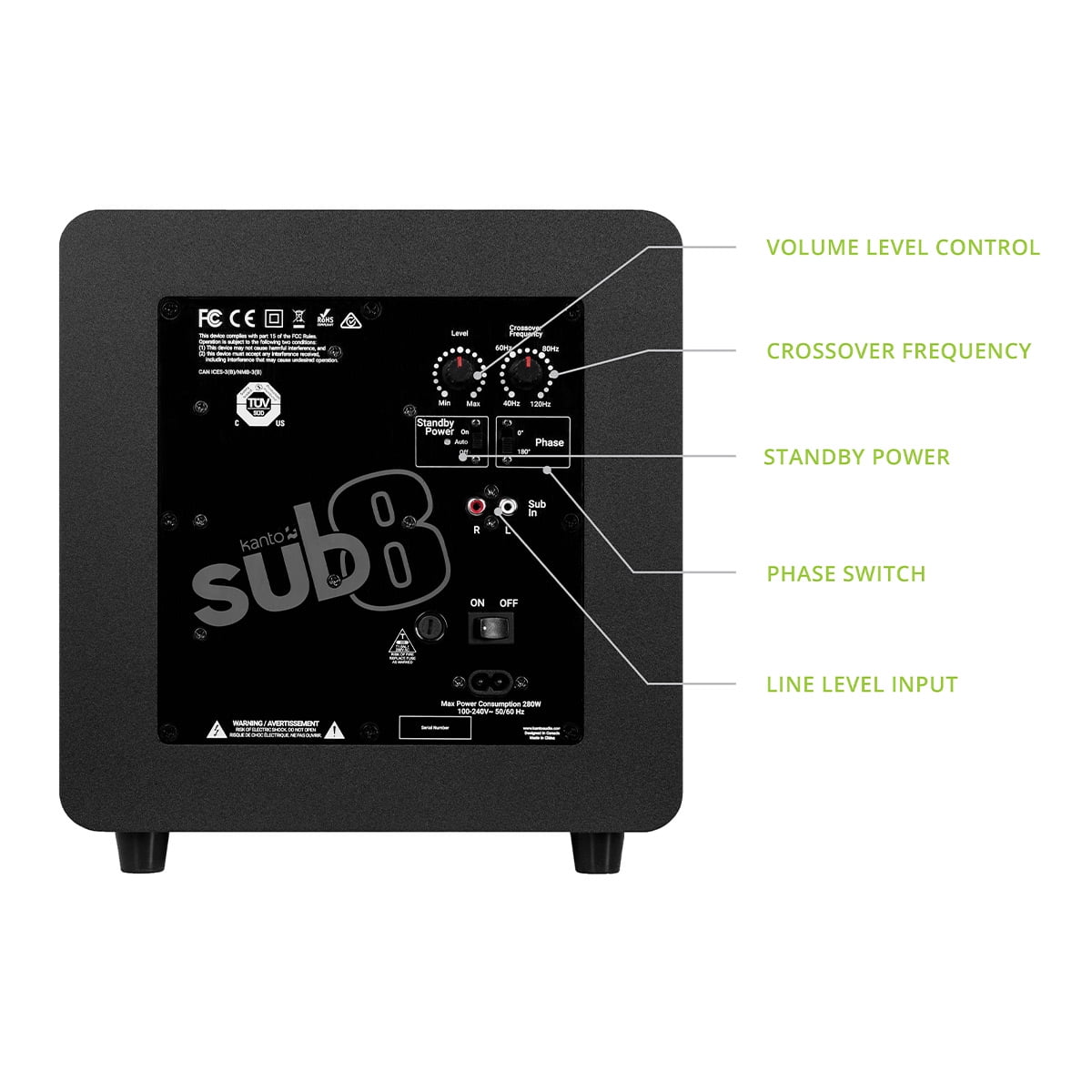 Kanto - SUB8 8-Inch Sealed Powered Subwoofer (Matte Black) - Serious Techies