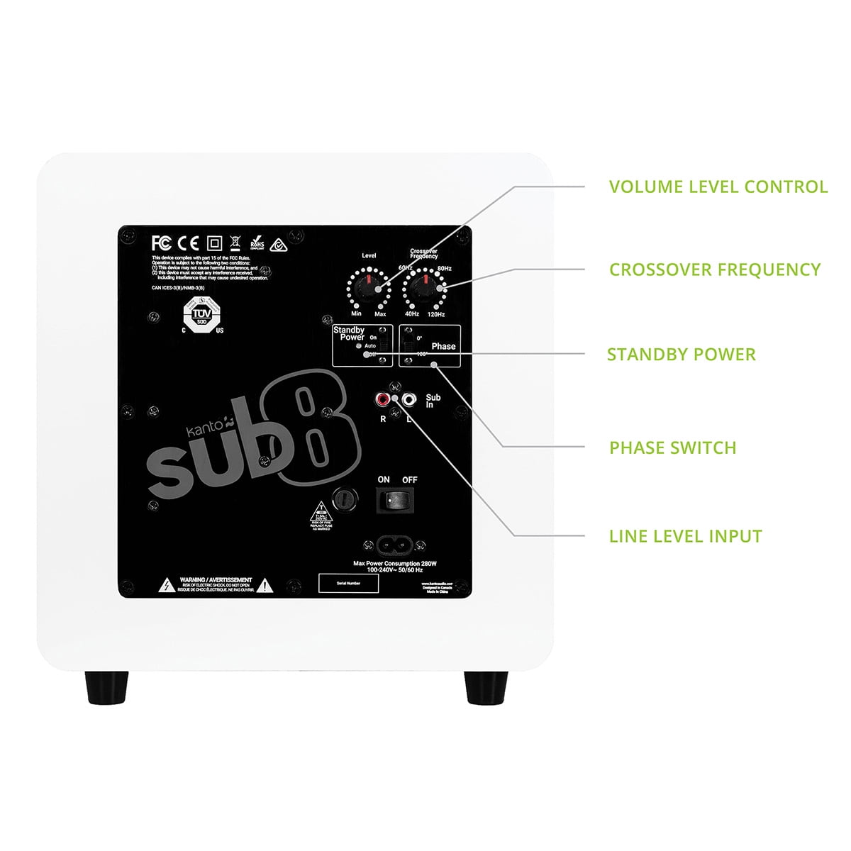 Kanto - SUB8 8-Inch Sealed Powered Subwoofer (Matte White) - Serious Techies