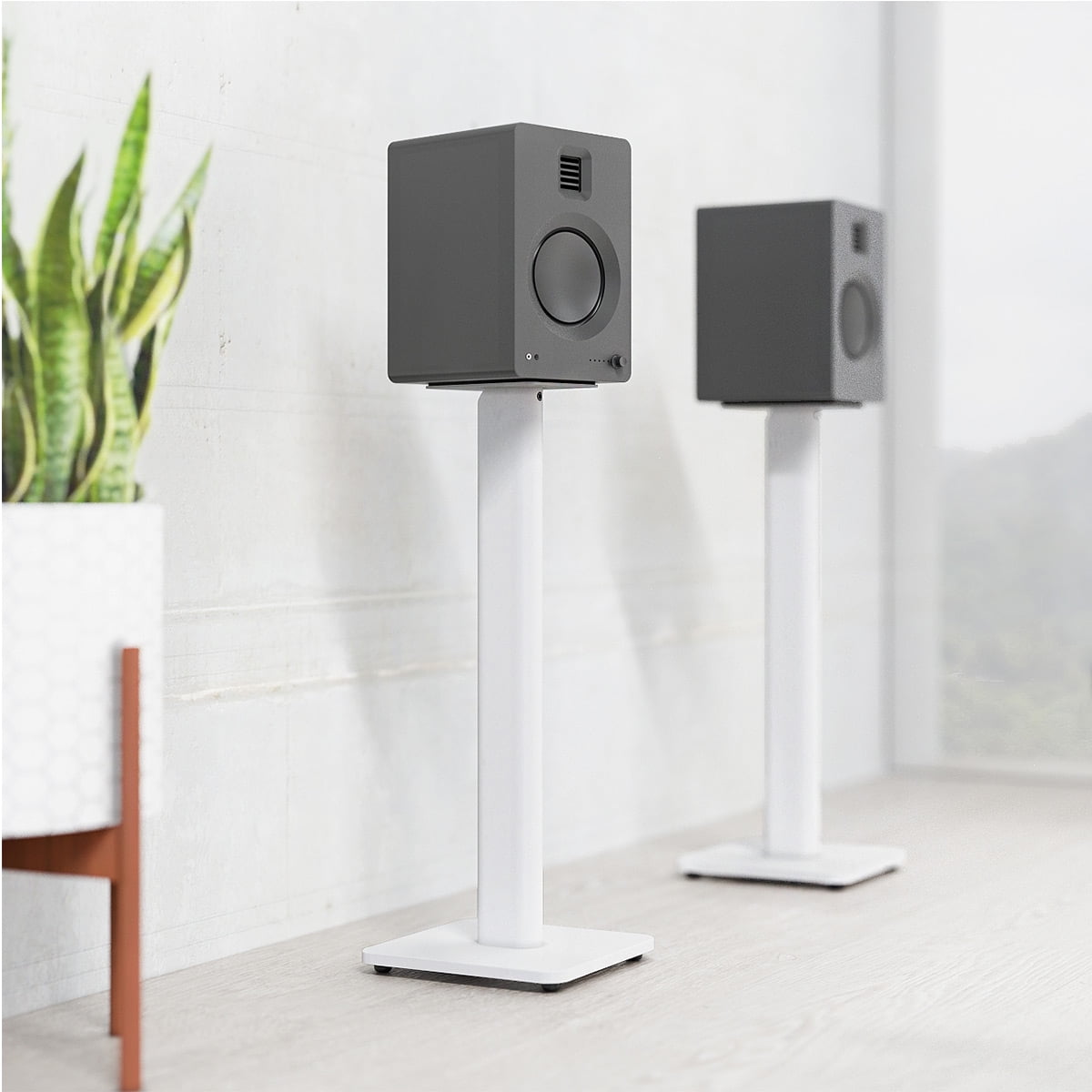 Kanto - 26" Tall Bookshelf Powered Technology Speaker Stands Integrated Cable Management, White - Serious Techies