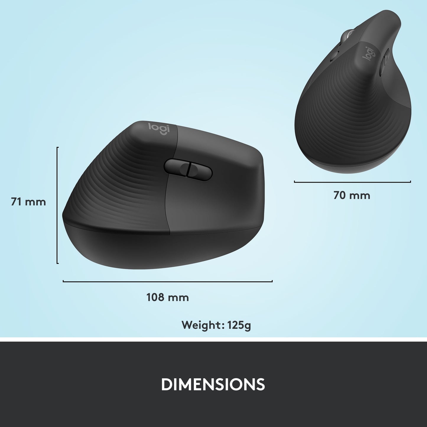 Lift LEFT Vertical Ergonomic Mouse, Left-Handed, Wireless, Bluetooth or Logi Bolt USB, Quiet Clicks, 4 Buttons, Compatible with Windows/Macos/Ipados, Laptop, PC, Graphite - Serious Techies
