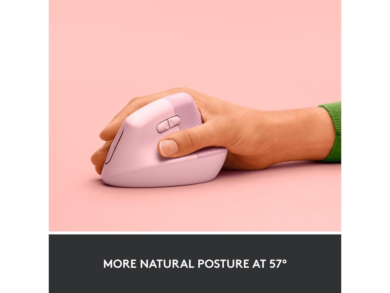 Lift Vertical Ergonomic Mouse, Wireless, Bluetooth or Logi Bolt USB Receiver, Quiet Clicks, 4 Buttons, Compatible with Windows/Macos/Ipados, Laptop, PC - Rose - Serious Techies