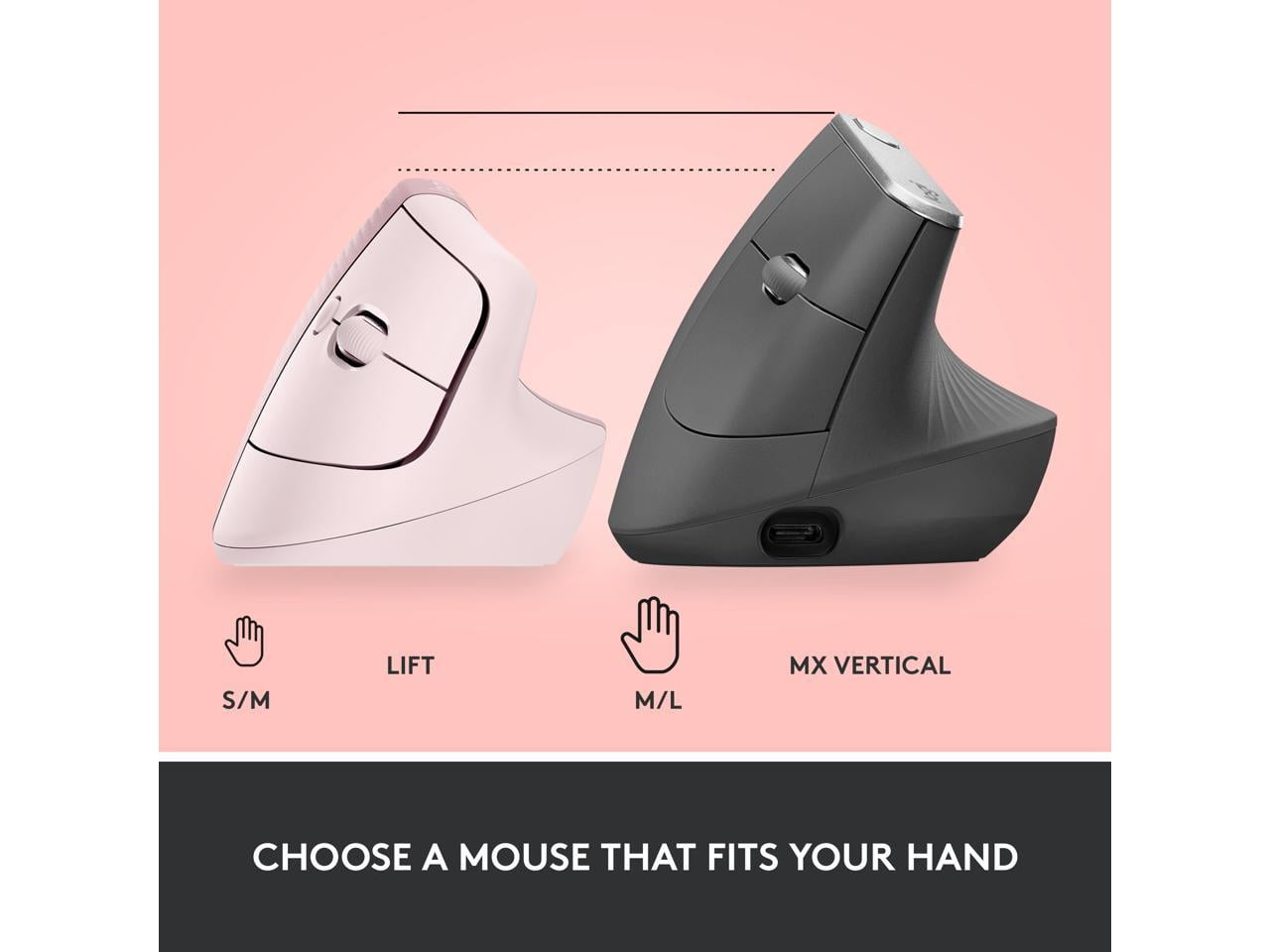 Lift Vertical Ergonomic Mouse, Wireless, Bluetooth or Logi Bolt USB Receiver, Quiet Clicks, 4 Buttons, Compatible with Windows/Macos/Ipados, Laptop, PC - Rose - Serious Techies
