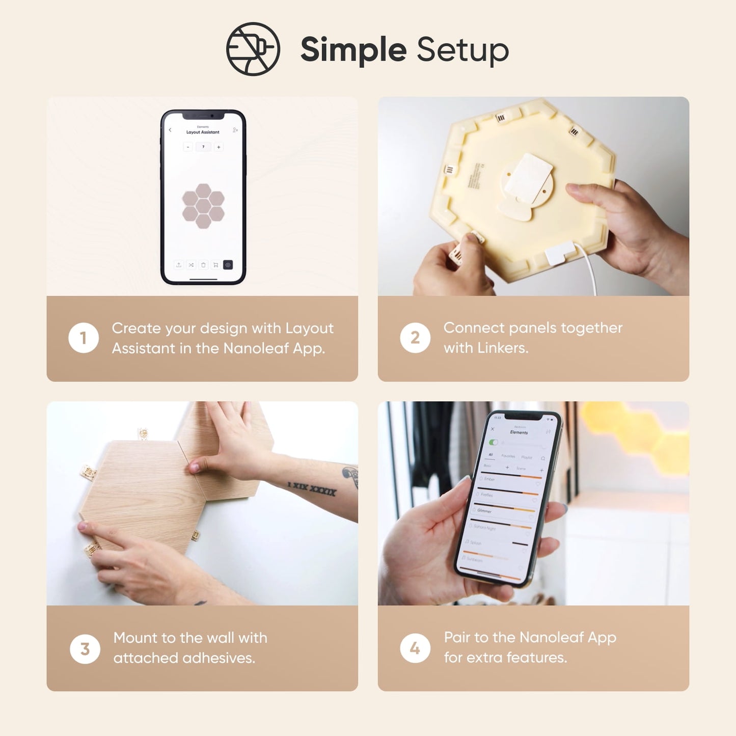 Nanoleaf - Elements Wood Look Hexagons Smarter Kit - Smart Wall Light Panels - 7Pk - Serious Techies