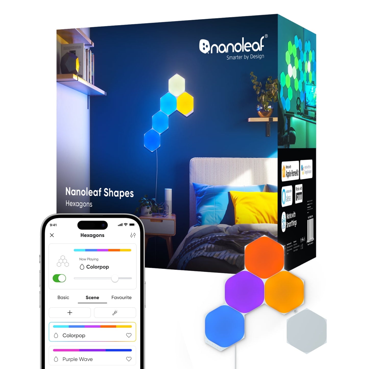 Nanoleaf - Shapes Hexagons Smarter Kit (5 Panels) – Modular Wall Light Panels for Indoor Use, Modern Home Decor Style - Serious Techies