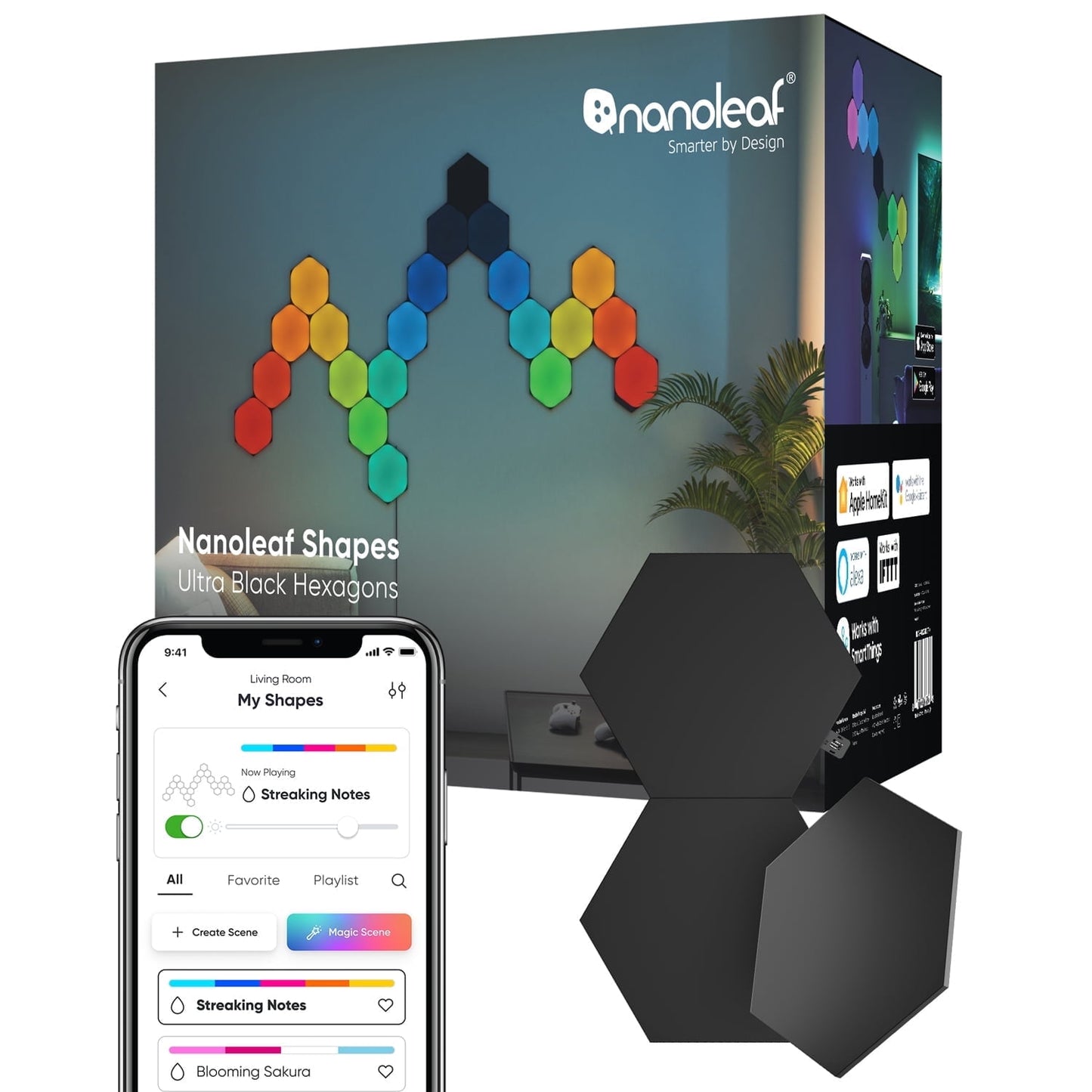 Nanoleaf - Shapes Ultra Black Hexagons Expansion Pack, 3Pk – LED Wall Panels, Modern Style - Serious Techies