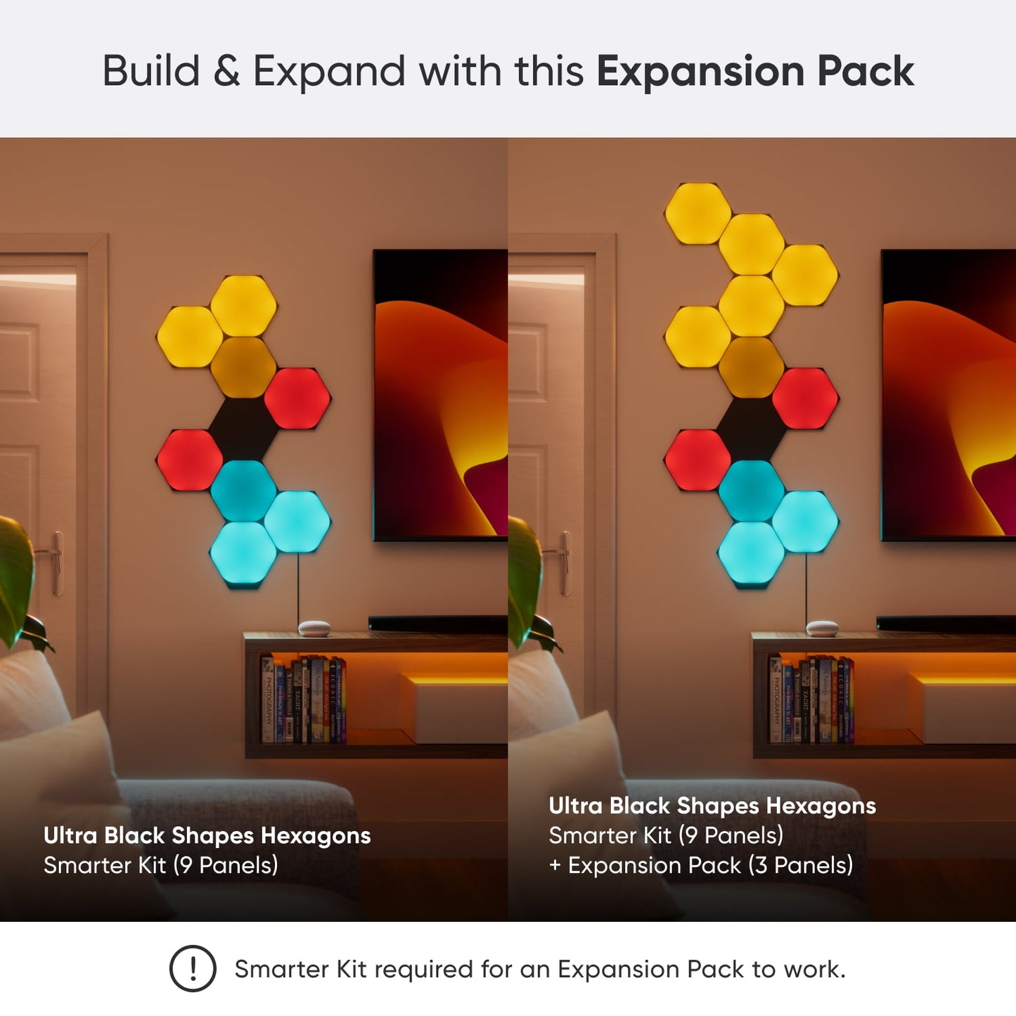 Nanoleaf - Shapes Ultra Black Hexagons Expansion Pack, 3Pk – LED Wall Panels, Modern Style - Serious Techies
